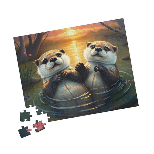 Cute Otters Jigsaw Puzzle for Families, Fun Game Night Activity, Nature Lovers Gift for Friends, Home Entertainment, Brain Teaser 110 pcs (Horizontal) Puzzle The Puzzle Chest