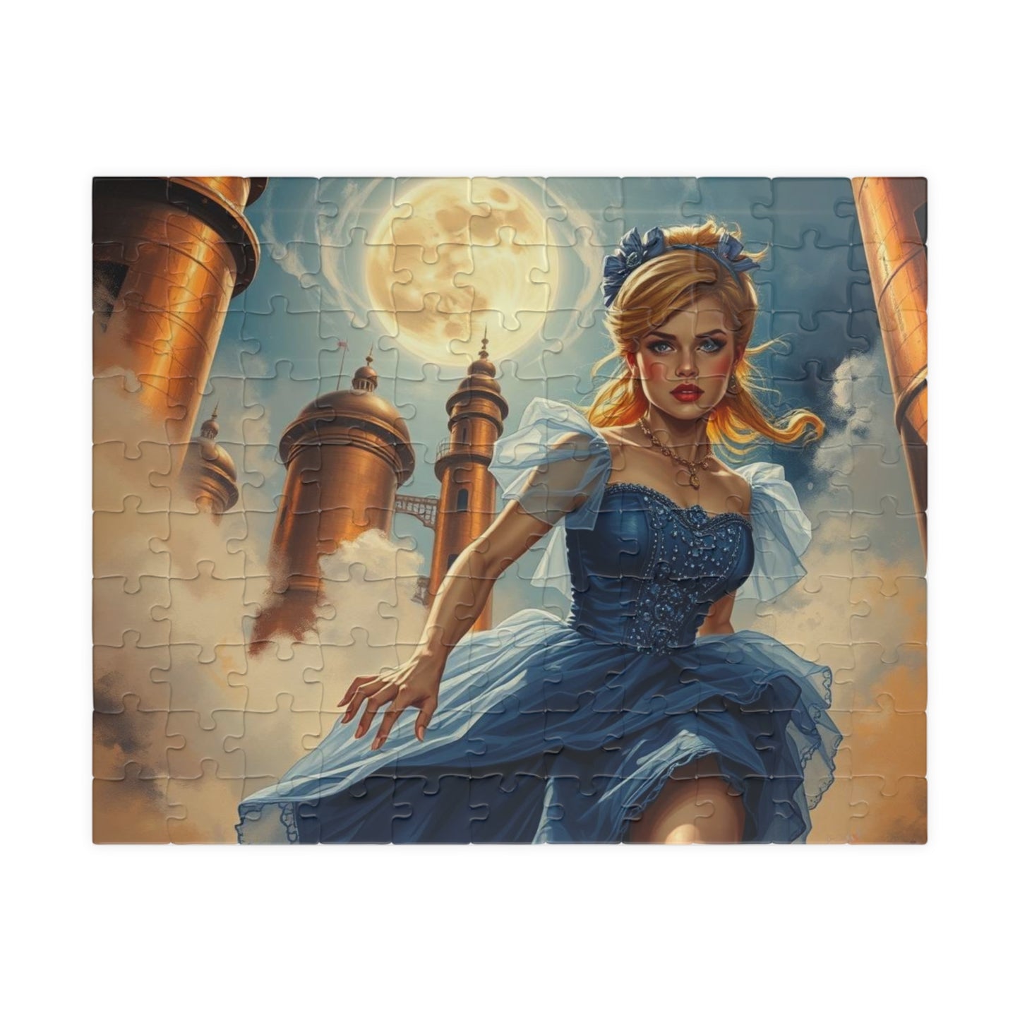 Cinderella at Midnight Jigsaw Puzzle, Whimsical Steampunk Puzzle, Vintage Fantasy Princess Puzzle, Dreamy Steampunk Art Print Gift for Adult 110 pcs (Horizontal) Puzzle The Puzzle Chest