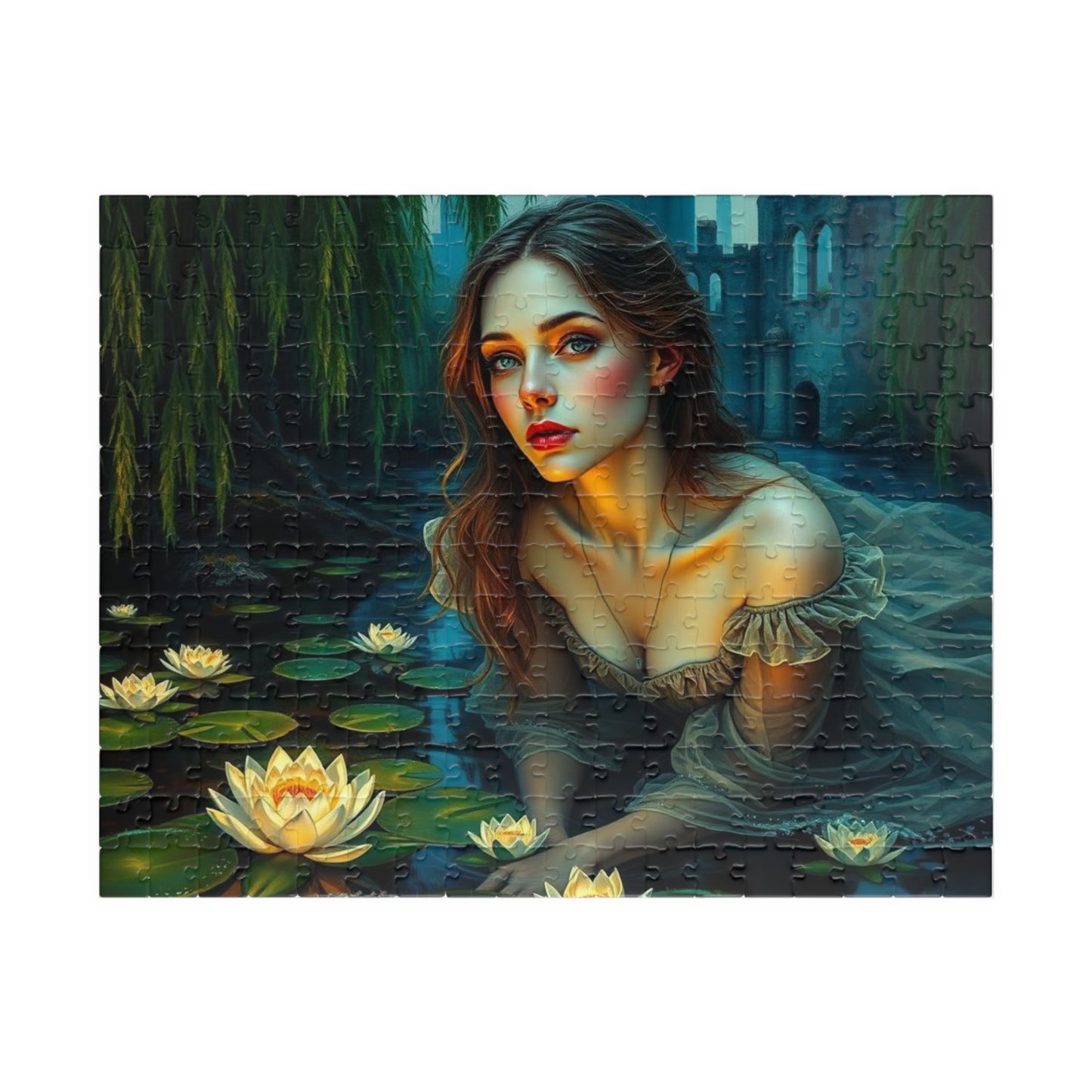 Ophelia's Lament Jigsaw Puzzle - Lotus Flower, Gothic Puzzle, Dark Fantasy Puzzle Art Gift for Friend, Mindfulness Activity 252 pcs (Horizontal) Puzzle The Puzzle Chest