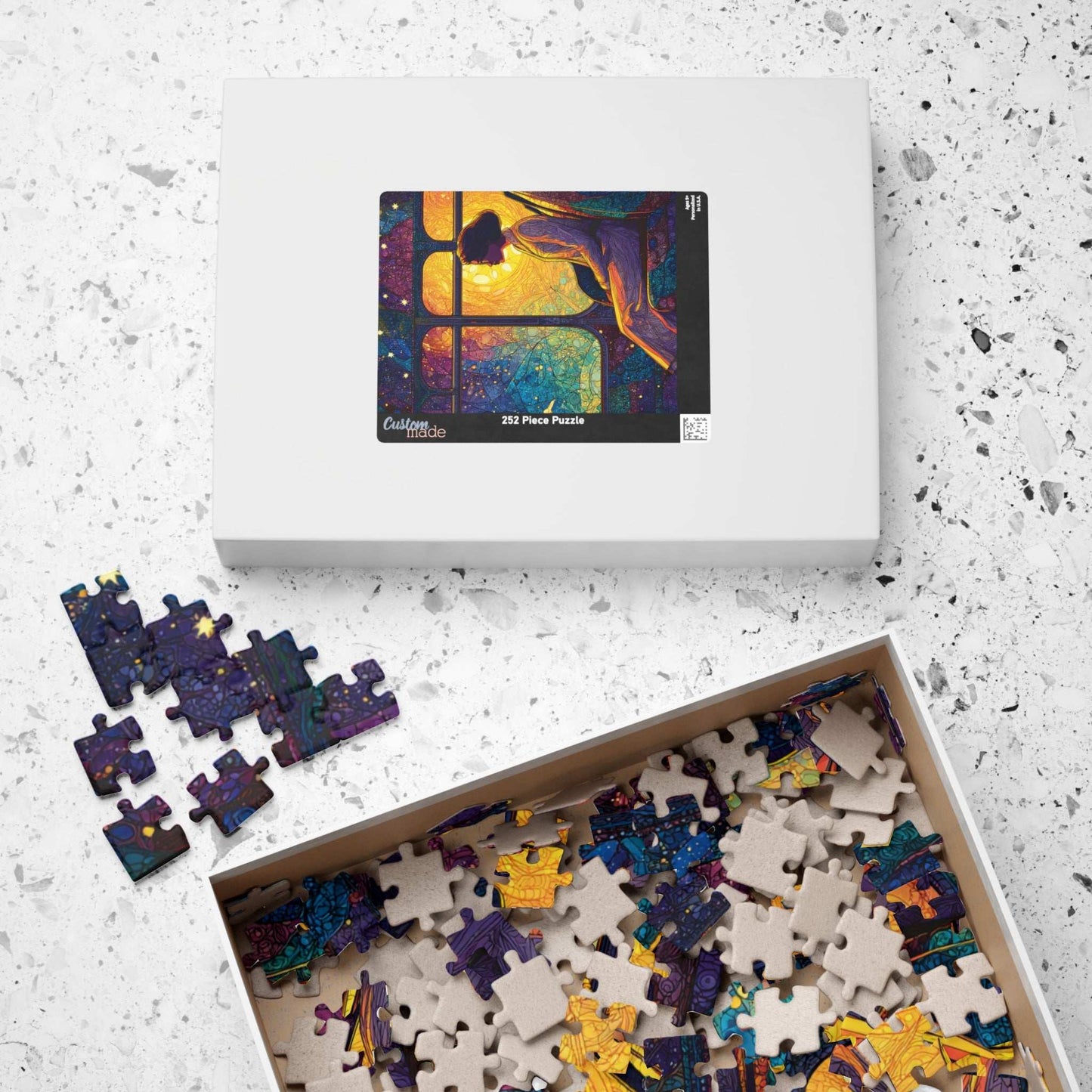 Afrocentric Rosa Parks Puzzle – Black History Figure Jigsaw, Stained Glass Illustration, Civil Rights Hero Artwork, Golden Glow Bus Scene, Abstract Star Patterns Puzzle The Puzzle Chest