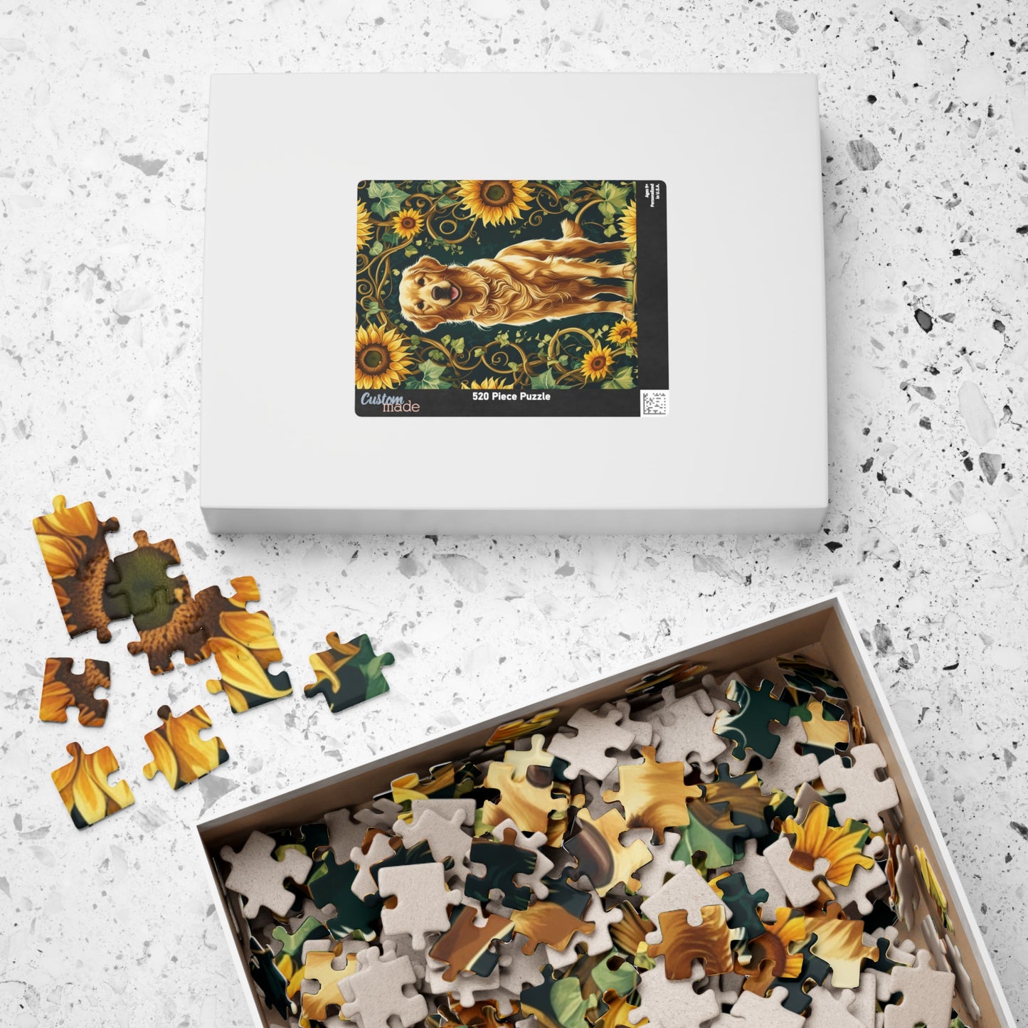 Vintage Golden Retriever Jigsaw Puzzle, Floral Sunflower Dog Themed Game for Family Fun Leisure Activity, Pet Owner Best Unique Gift, Hobby Puzzle The Puzzle Chest