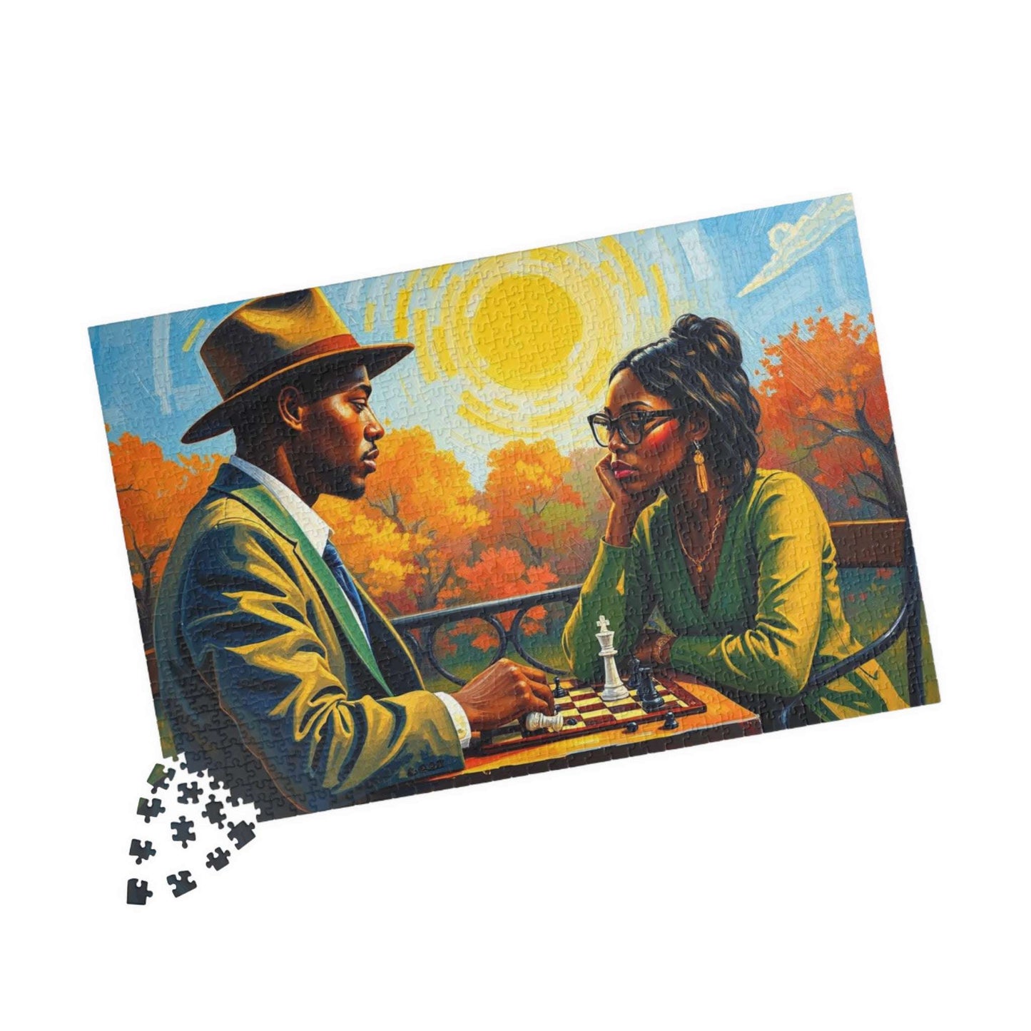 Black Art Jigsaw Puzzle - Black Couple Playing Chess, Afrocentric Gift for Friends, Brain Teaser, Fun Family Game Night Puzzle The Puzzle Chest