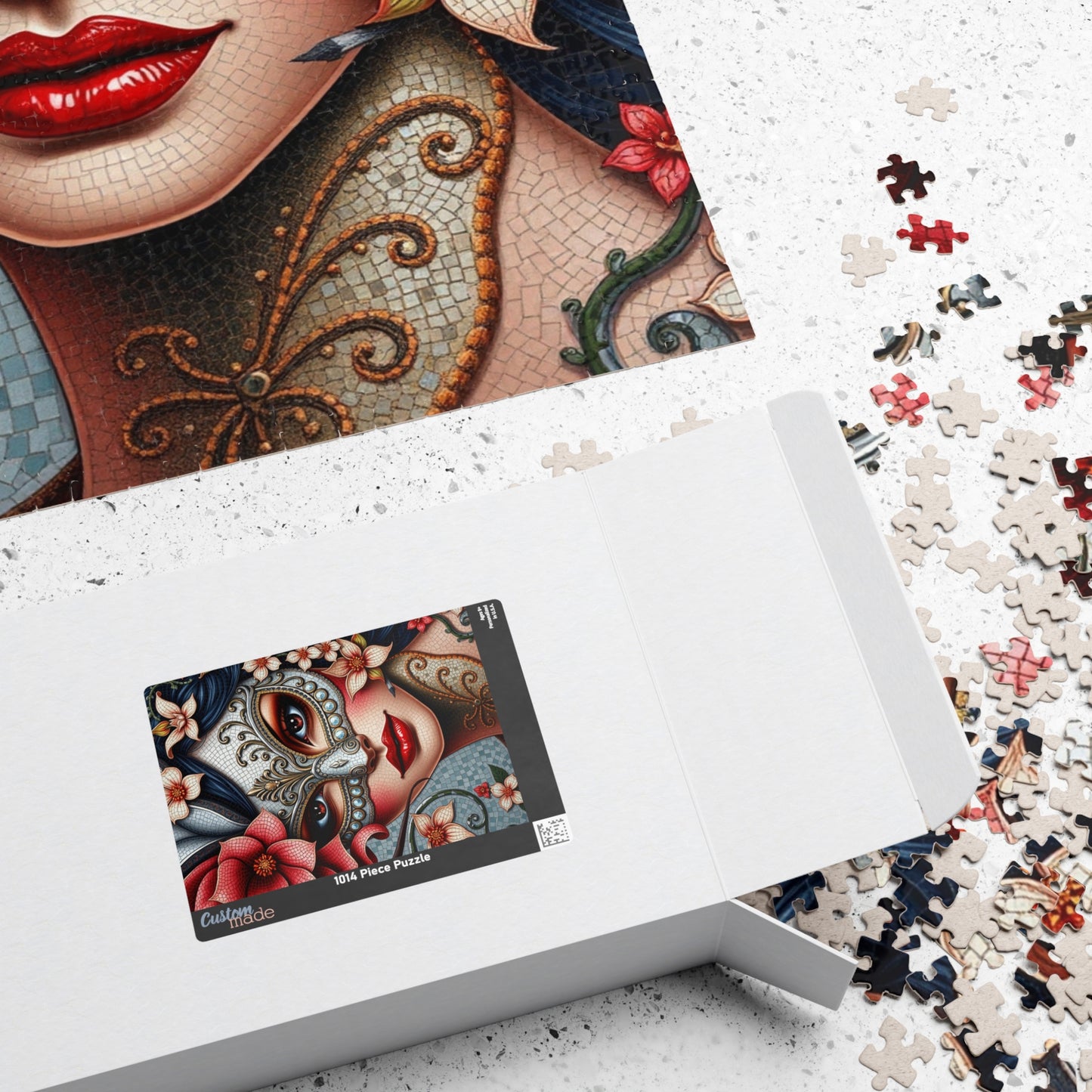 Mosaic Portrait Masked Woman Puzzle - Venetian Style Floral Mask, Stunning Art for Unique Gifts, Game Night, Family Fun Puzzle The Puzzle Chest