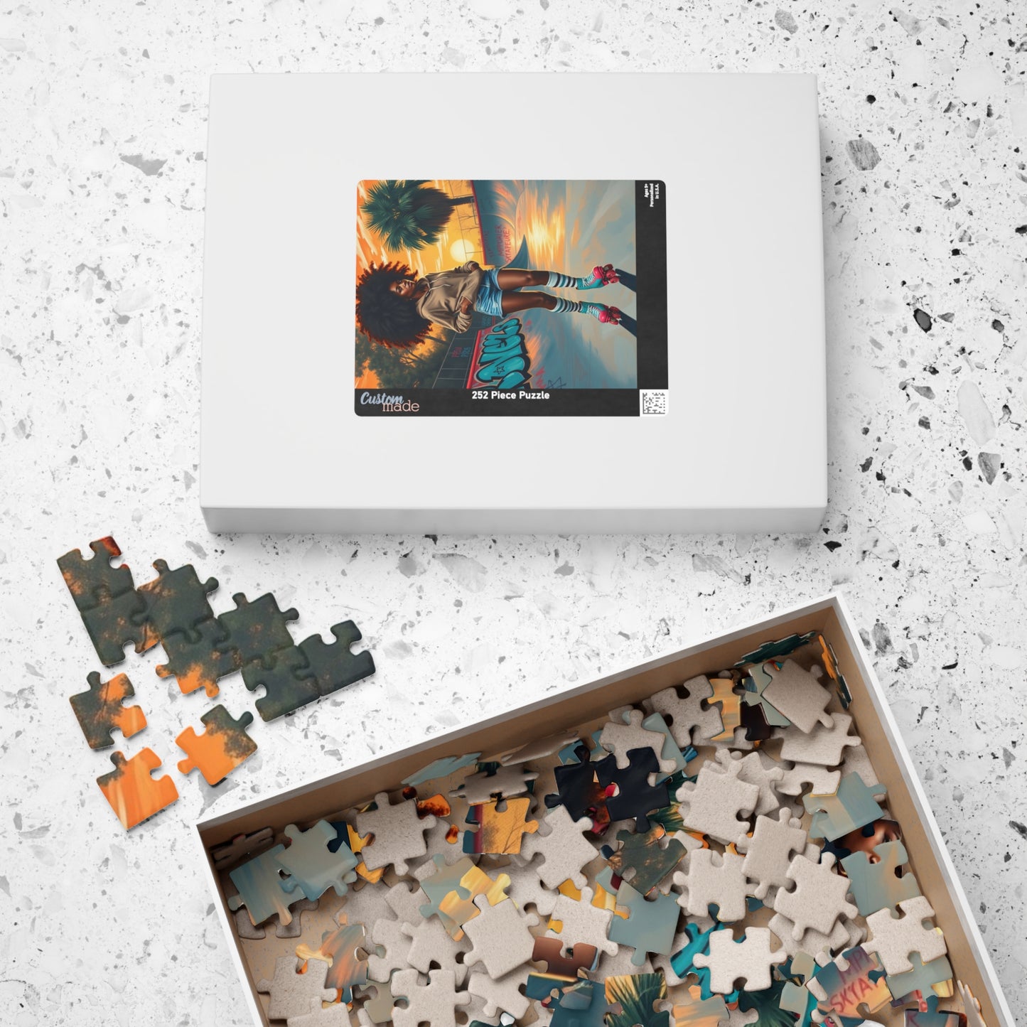 Skateboarder Jigsaw Puzzle, Retro Vibe African American Woman, Nostalgic Gift for Adults, Unique Game for Fun Family Night, Puzzle Lover Puzzle The Puzzle Chest