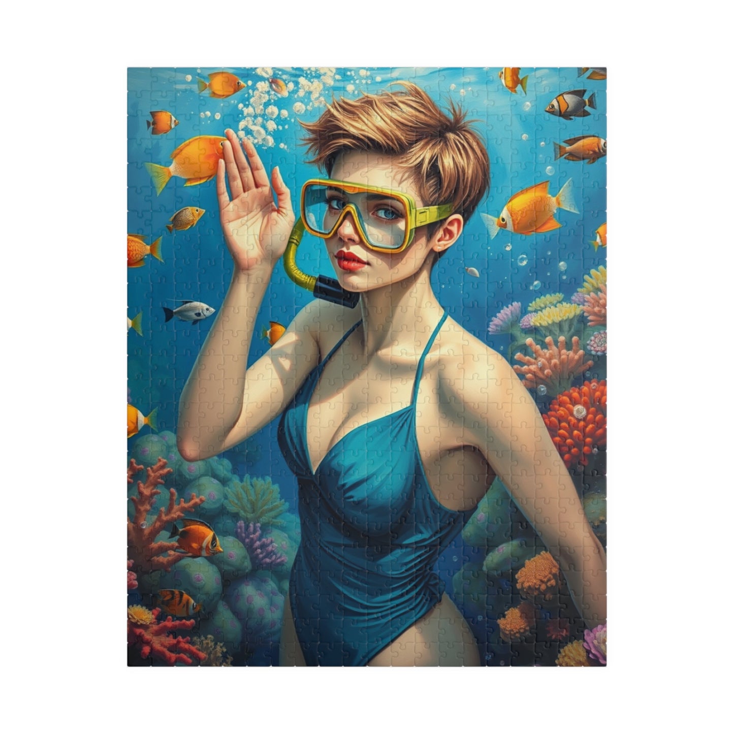 Jigsaw Puzzle (110, 252, 520, 1014-piece) - Fair-Skinned Woman Snorkeling in Vibrant Coral Reef, Ocean Lovers Gift, Relaxing Mindfulness 520 pcs (Vertical) Puzzle The Puzzle Chest