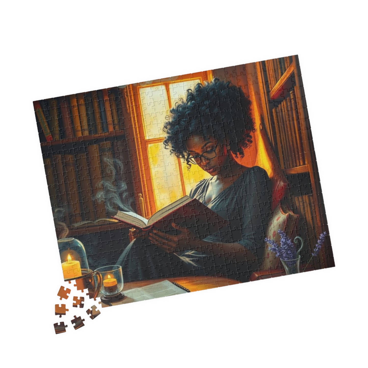 Cozy Reading Jigsaw Puzzle - Black Woman Art Lover Gift for Friend Holiday Birthday, Home Entertainment for Family or Solo Fun Puzzle The Puzzle Chest
