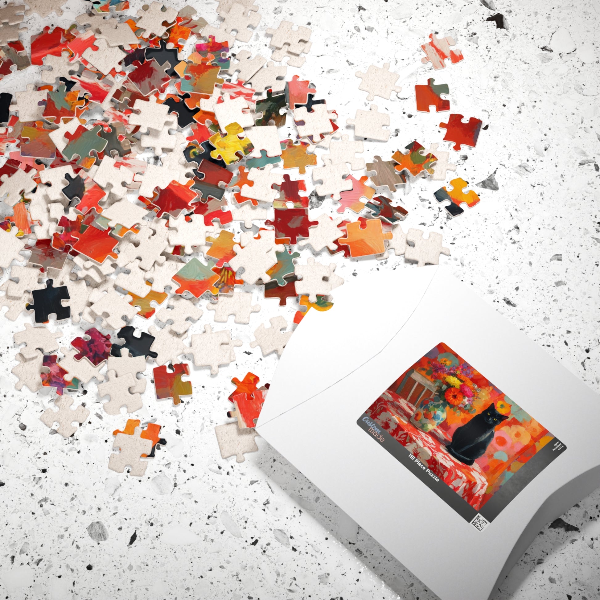 Cat and the Flowered Tablecloth – Fauvist Black Cat Jigsaw Puzzle, Animal Theme Art Puzzle, Matisse-Inspired Puzzle The Puzzle Chest