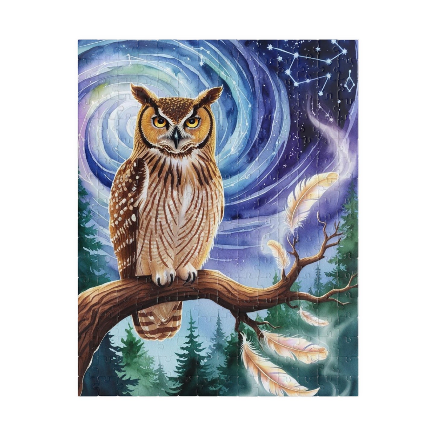 Jigsaw Puzzle, Great Horned Owl Constellation Scene, 110-1014 Pieces, Mystical Forest Nature Gift, Relaxing Hobby, Mindfulness Activity, 252 pcs (Vertical) Puzzle The Puzzle Chest