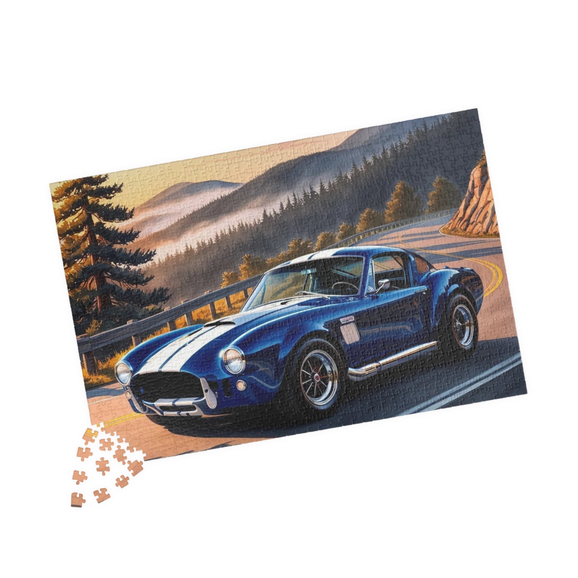 Vintage Car Puzzle, 1965 Cobra 427, Classic Muscle Car on a Scenic Mountain Road Jigsaw Game Puzzle The Puzzle Chest