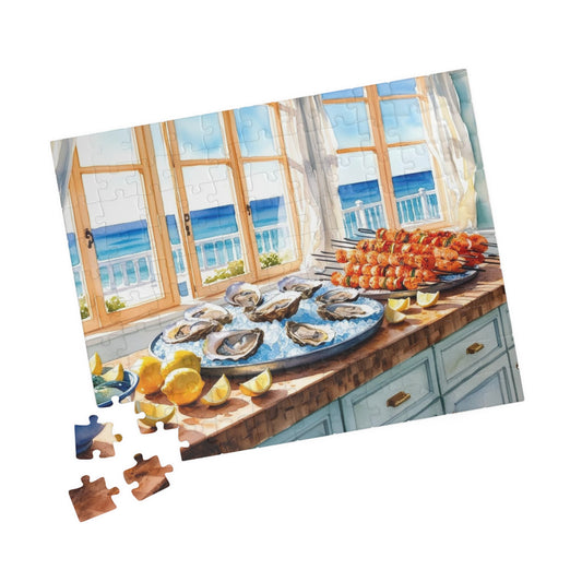 Coastal Kitchen Puzzle Gifted, Sea-food Themed Food Jigsaw Game, Kitchen Decor, Fun Family Activity for Game Night, Puzzle Lover 110 pcs (Horizontal) Puzzle The Puzzle Chest