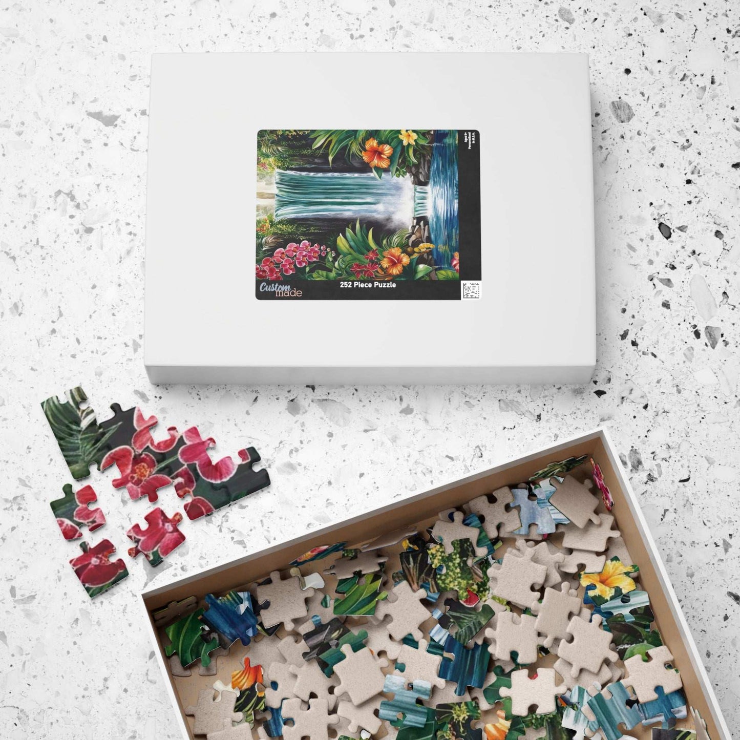 Tropical Waterfall Puzzle, Exotic Flowers Jigsaw Game Night Family Activity, Jungle Landscape Scene, Relaxing Brain Teaser for Puzzle Lover Puzzle The Puzzle Chest