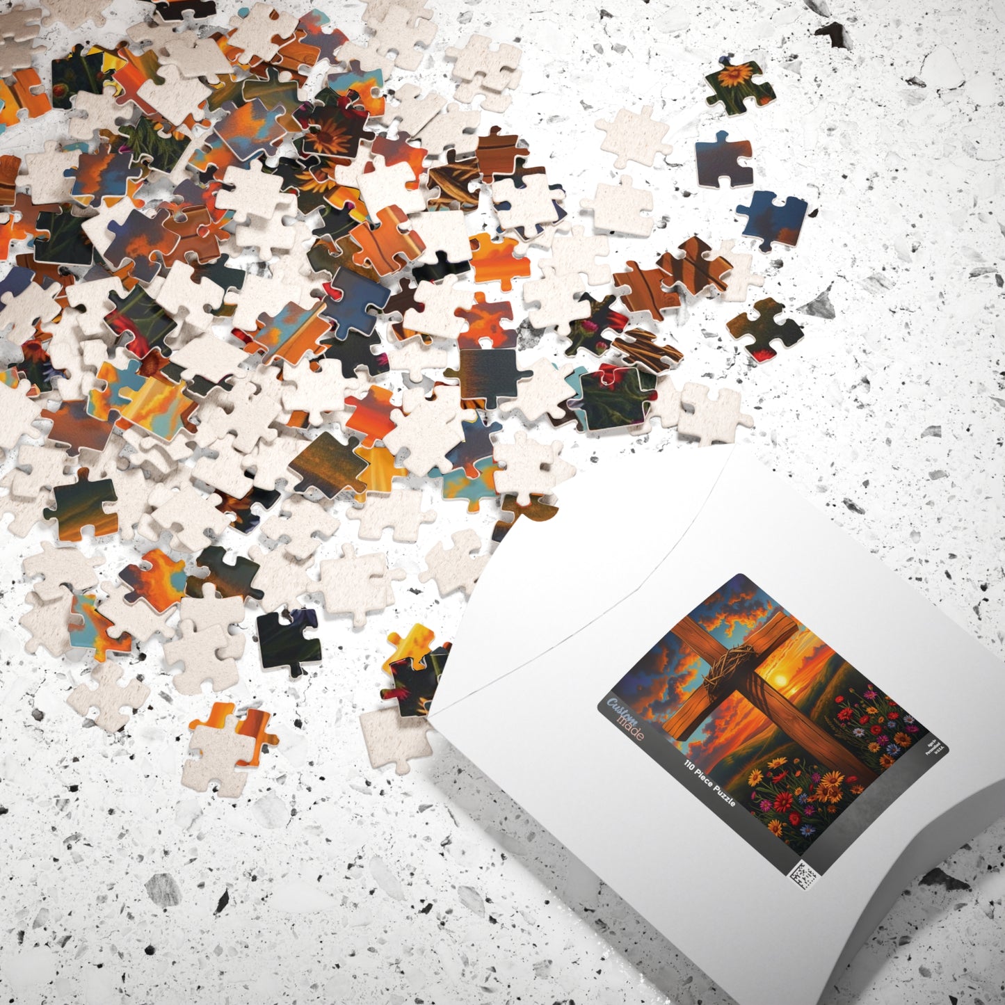 Crown of Thorns Cross Puzzle, Sunset Scene with Symbolic Christian Art, Religious Faith-Based Jigsaw Game, Inspirational Puzzle Lover Gift