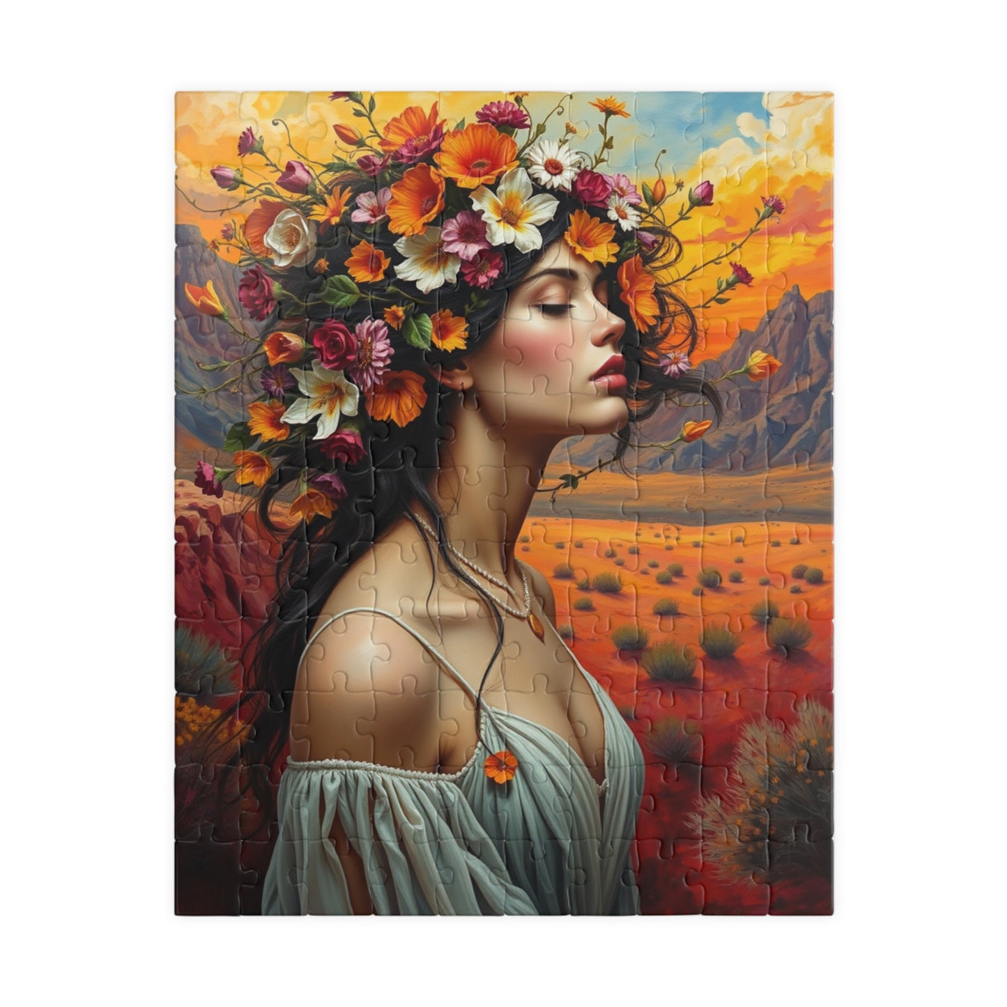 Surreal Mexican Desert Art Puzzle, Floral and Vine Woman Portrait Design 110-1014 Pieces Jigsaw, Frida Kahlo Inspired, Gift for Art Lover 110 pcs (Vertical) Puzzle The Puzzle Chest