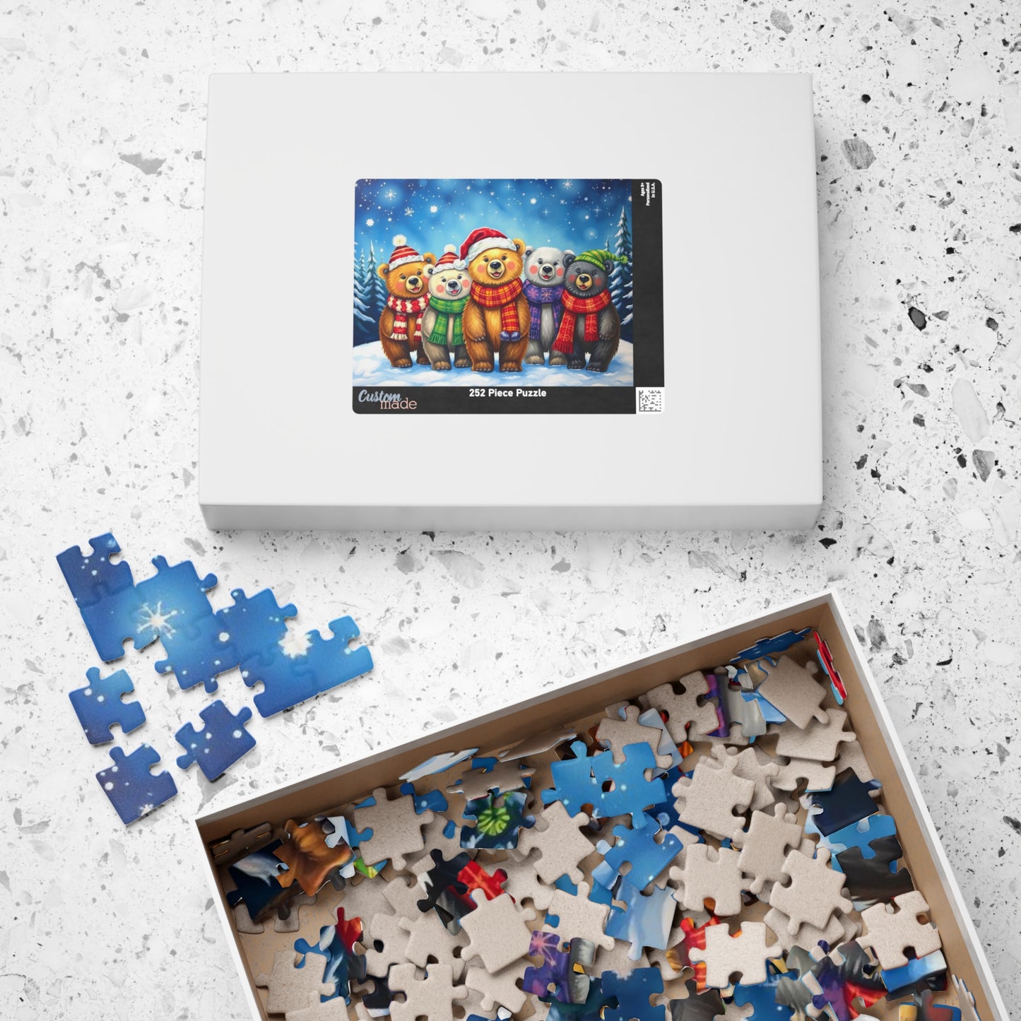 Starlit Christmas Bears Jigsaw Puzzle, Festive Bear Family Game for Holiday Fun, Birthday Gift, Cozy Nights Solo Activity, Family Game Night