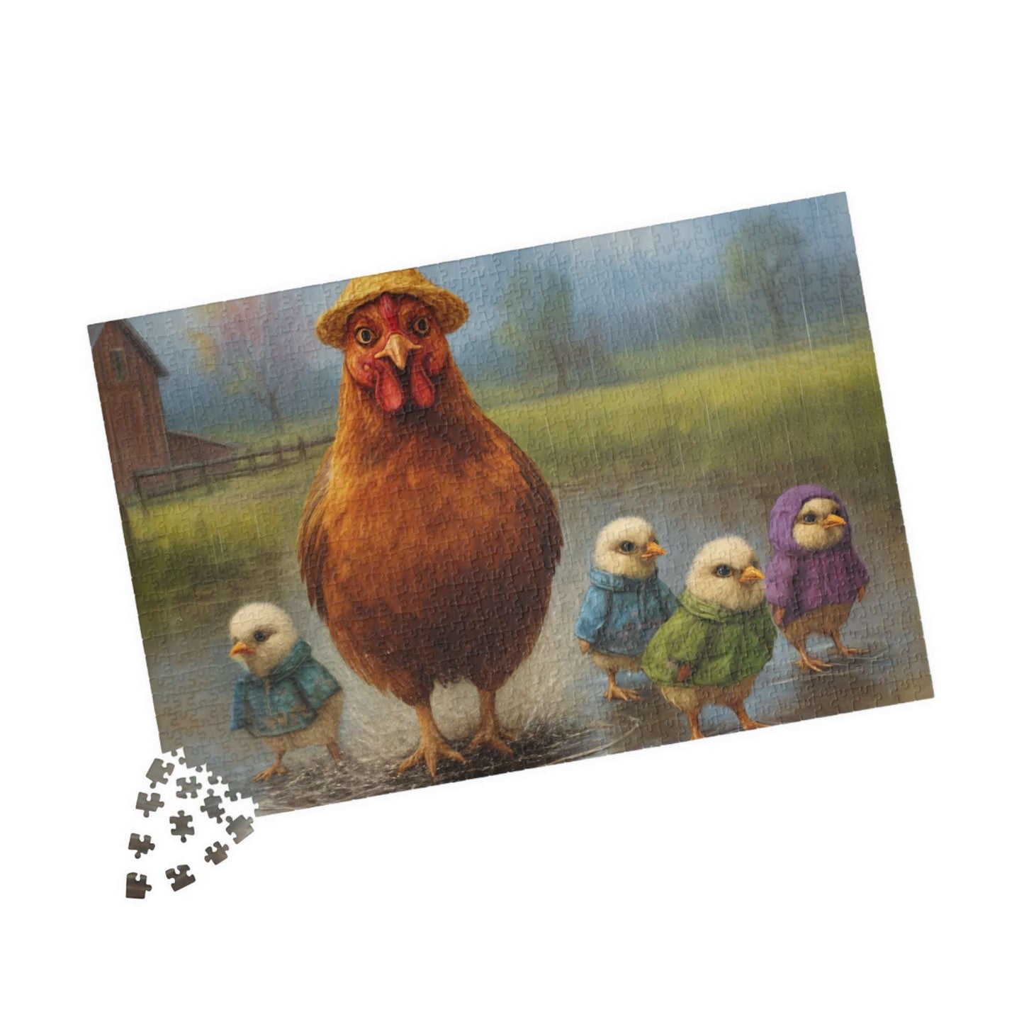 Mud Puddle Mischief Jigsaw Puzzle - Rainy Day Chicken Scene, Fun Family Game, Puzzle Lover Gift, Cozy Night In Activity, Farm Nature Theme Puzzle The Puzzle Chest
