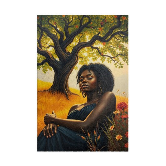 Sacred Summer - A Black Art Jigsaw Puzzle, Black Woman Under the Tree of Life, Serene Nature Scene, Afrocentric Gift for Puzzle Lovers 1014 pcs (Vertical) Puzzle The Puzzle Chest