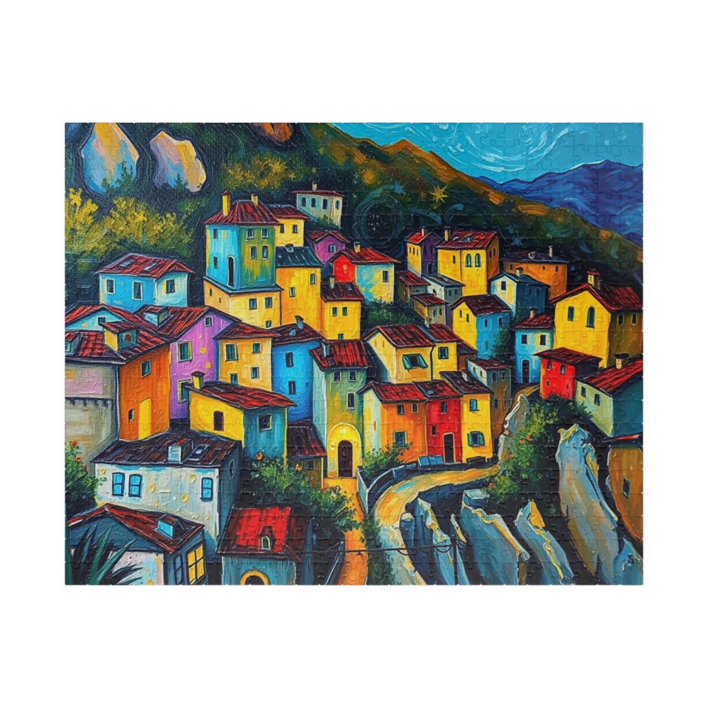 Colorful Village Art Puzzle - 110, 252, 520, 1014-piece | Perfect for Family Game Night, Gift for Art Lovers, Cozy Entertainment 520 pcs (Horizontal) The Puzzle Chest