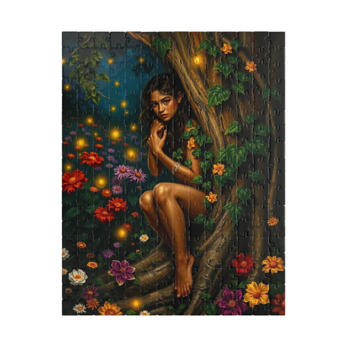 Puzzle, Flower Garden Night Scene, Firefly Illuminated Dryad, Bark-like Skin, 110 252 520 1014-Piece, Jigsaw Game, Artistic Gift, Relaxing 252 pcs (Vertical) Puzzle The Puzzle Chest
