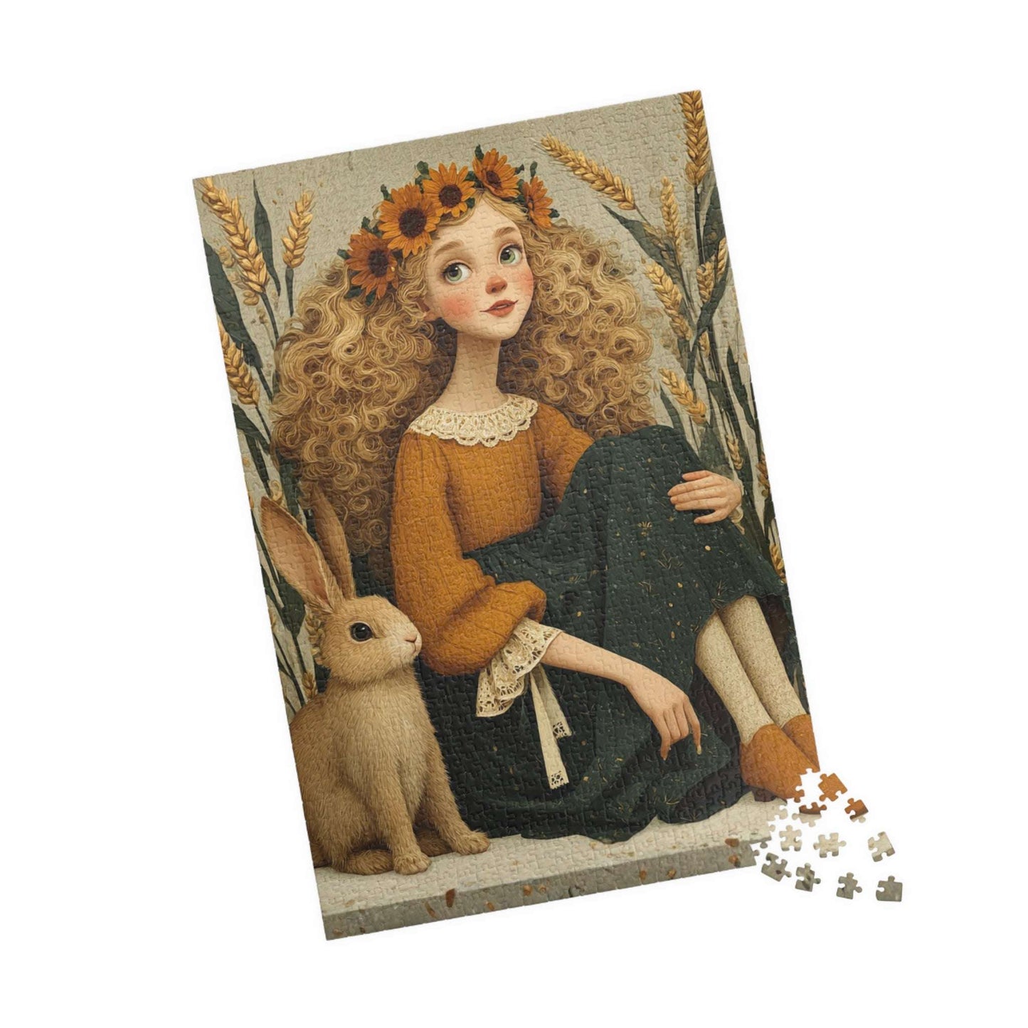 Storybook Wheatfield Fairy-Tale Puzzle - Girl and Bunny, Perfect for Family or Solo Fun, Holiday Birthday Gifts, Senior Mental Exercise 1014 pcs (Vertical) Puzzle The Puzzle Chest