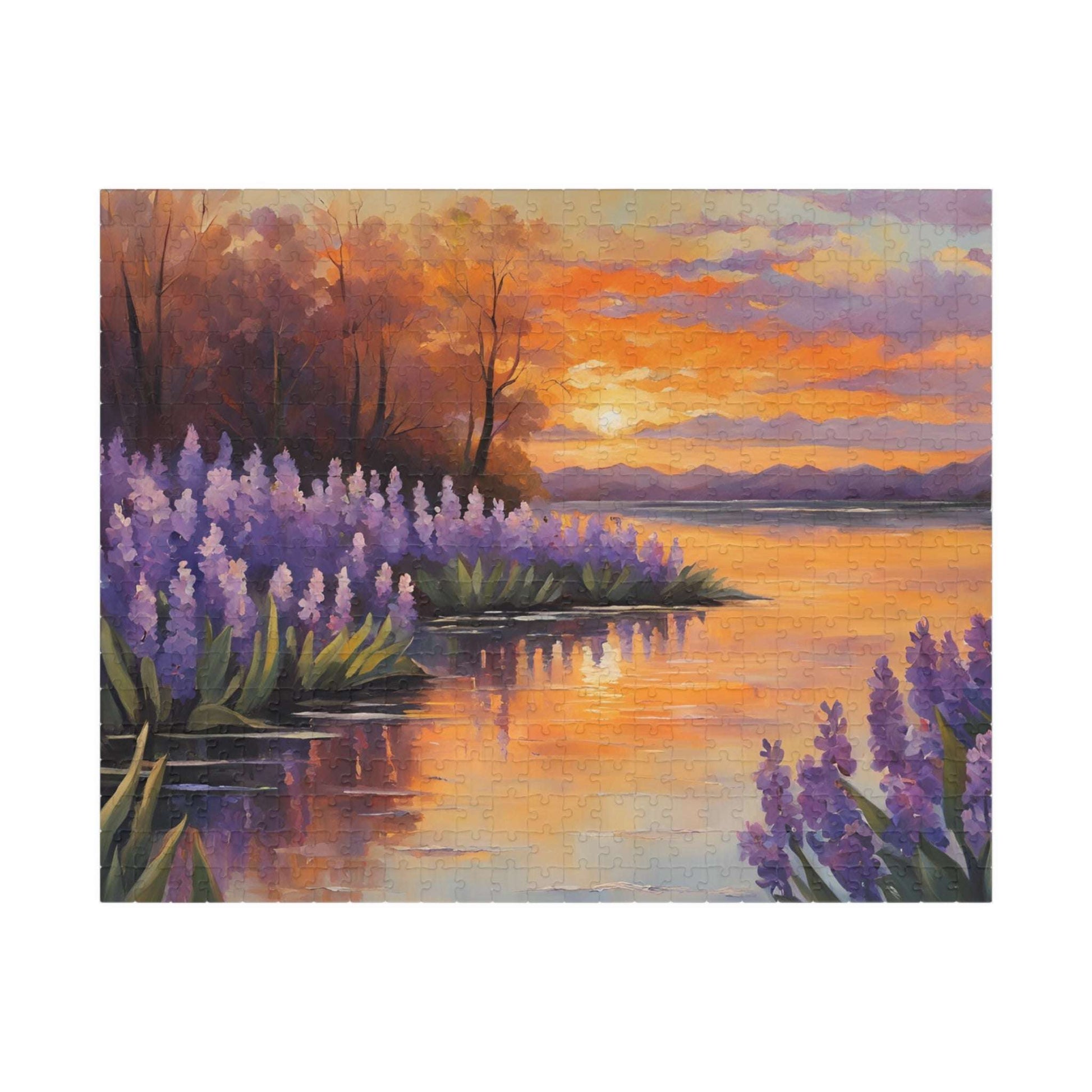 Jigsaw Puzzle, Peaceful Lakeside with Hyacinths Blooming, Sunset Reflection, 110 252 520 1014-piece, Relaxing Activity, Mindfulness Gift 520 pcs (Horizontal) Puzzle The Puzzle Chest