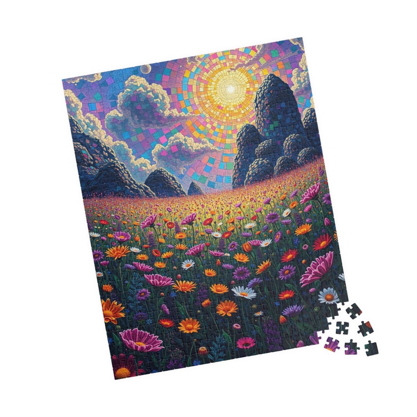 Colorful Sunrise Flower Puzzle, Floral Mosaic Jigsaw Game for Adults, Nature Art Puzzle, Family Game Night, Gift for Nature Lovers Puzzle The Puzzle Chest
