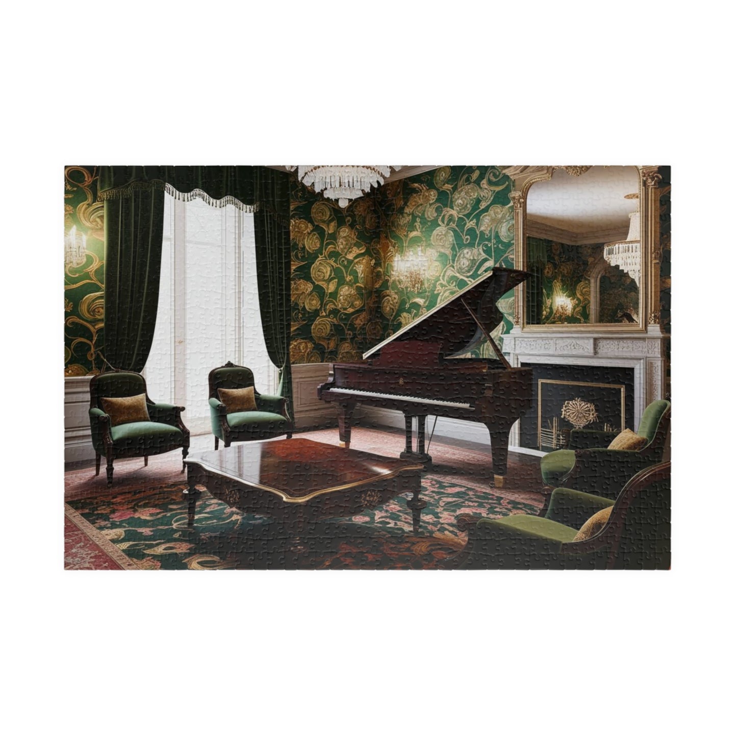 Elegant Vintage Parlor Room Puzzle | 110, 252, 520, 1014-piece Piano Design Jigsaw Game | Art Lover Gift, Family Night Cozy Evening Activity 1014 pcs (Horizontal) Puzzle The Puzzle Chest