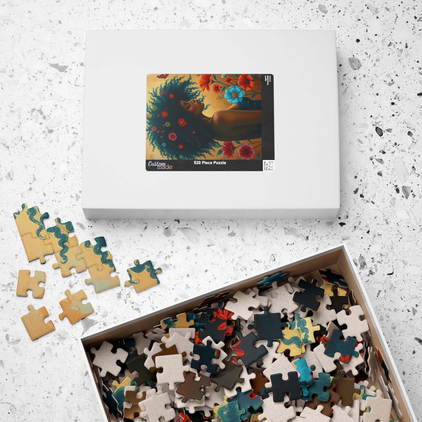 Jigsaw Puzzle, Black Woman with Afro and Colorful Flowers, Retro Aesthetics, Black Art, Brain Teaser Game, Mindfulness Activity, Friend Gift Puzzle The Puzzle Chest