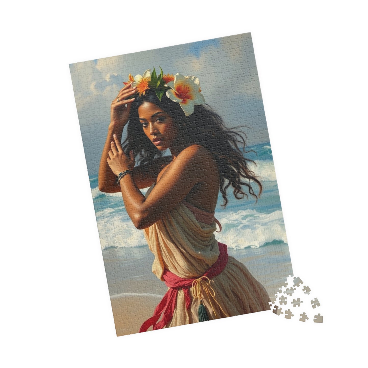 Polynesian Cultural Jigsaw Puzzle, Hula Dancer Beach Scene, Coastal Art-Inspired Quiet Time Activity for Puzzle Lover Art Enthusiast, Gift Puzzle The Puzzle Chest