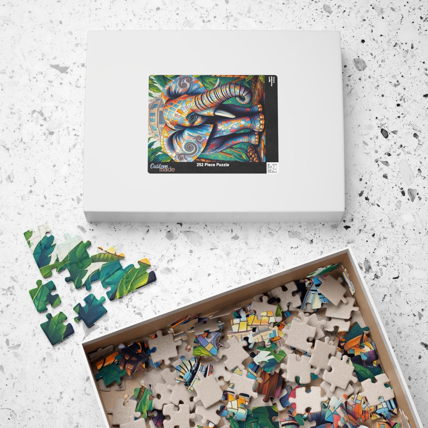 Majestic Mosaic Elephant Jigsaw Puzzle, Unique Mosaic Tile Artwork in a Jungle Setting, Challenging Animal Puzzle for Adults, Unique Gift Puzzle The Puzzle Chest