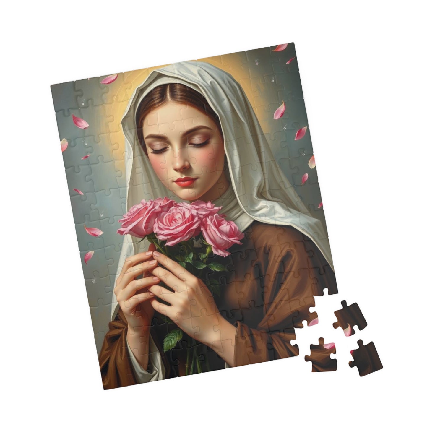 Puzzle, Saint Therese of Lisieux Holding Pink Roses, Adult Jigsaw Game, Religious Art, Meditation Activity, Christian Gift, Holiday Present Puzzle The Puzzle Chest