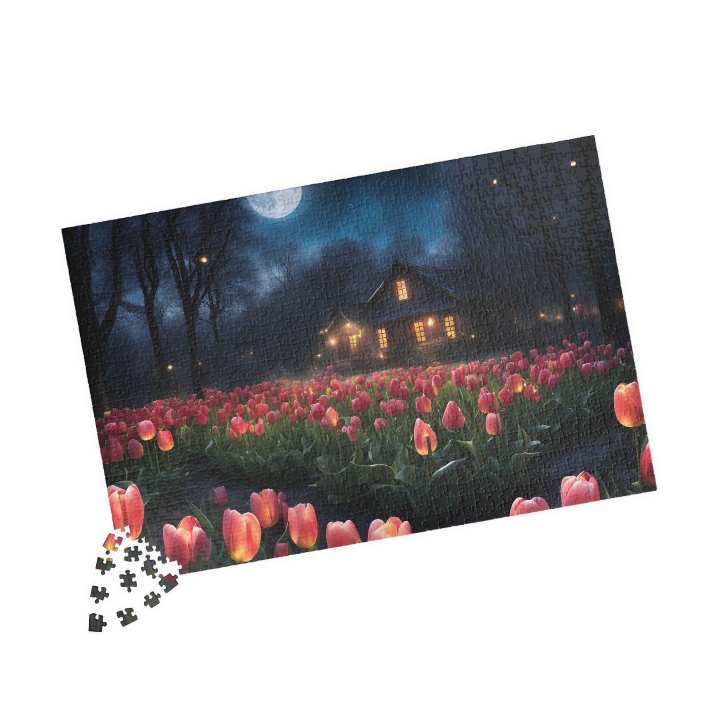 Moonlit Tulip Field Puzzle - Cozy Nighttime Landscape Puzzle, Nostalgic Vibe, Perfect Gift for Puzzle Lover, Fun Family Activity, Relaxation Puzzle The Puzzle Chest