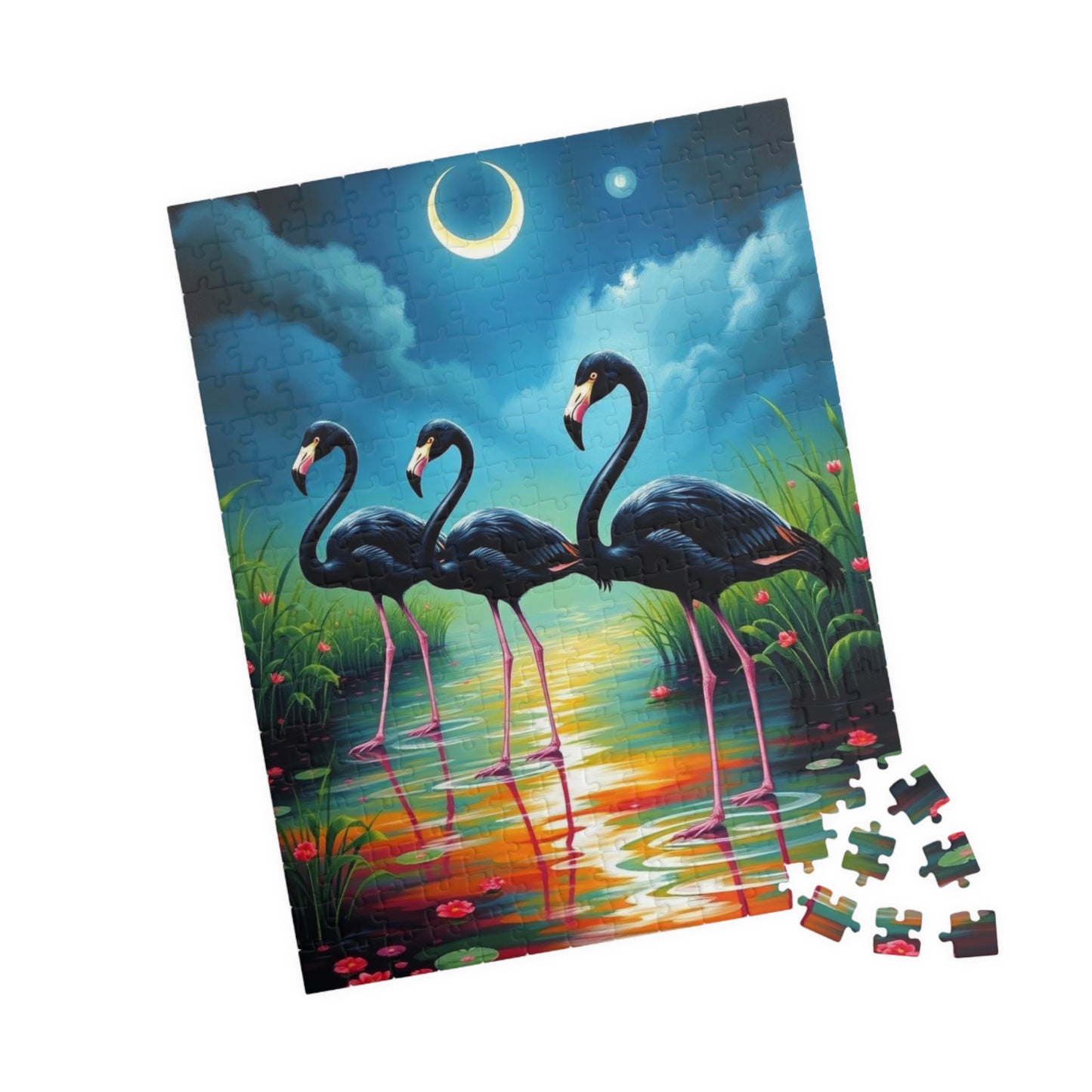Moonlit Marsh March - Serene Flamingo Puzzle, 110, 252, 520, 1014-Piece, Holiday Birthday Gift for Bird Lover, Family Game Night, Home Decor