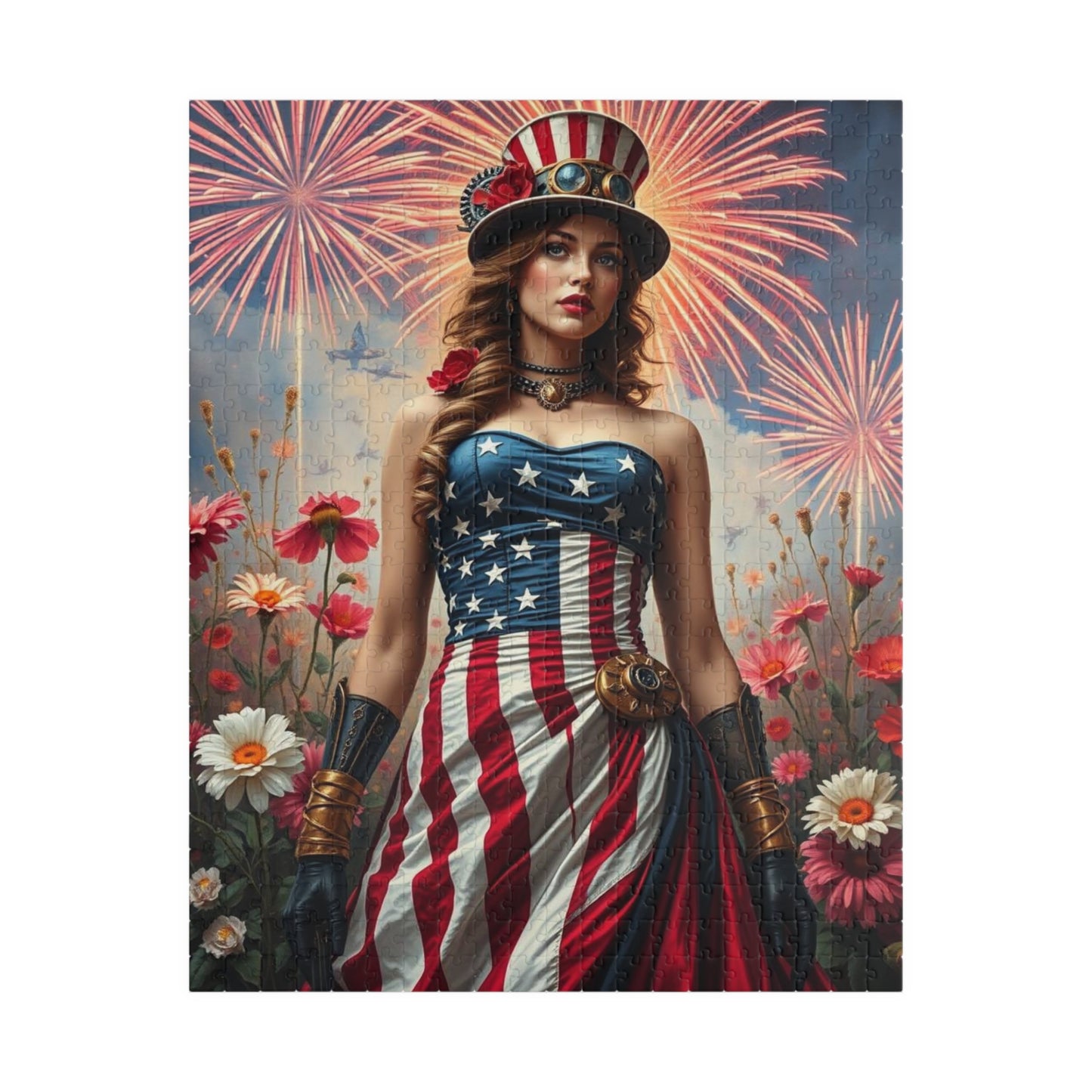 Patriotic Puzzle Art for Independence Day - Woman Portrait, American Theme Jigsaw Game, 110 252 520 1014-piece Puzzles, Family Fun Activity