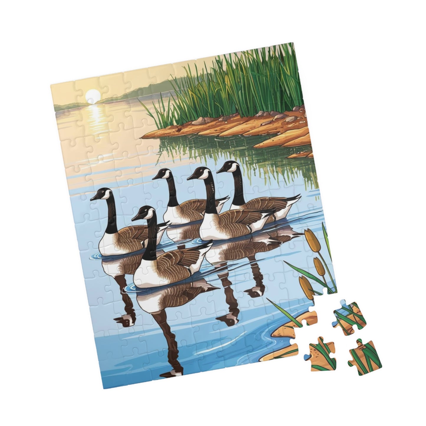 Puzzle, Geese Gliding Across Glassy Lake, 110 252 520 1014-Piece Sunrise Jigsaw Game, Relaxing Activity, Bird Lovers Gift, Wildlife Puzzle Puzzle The Puzzle Chest