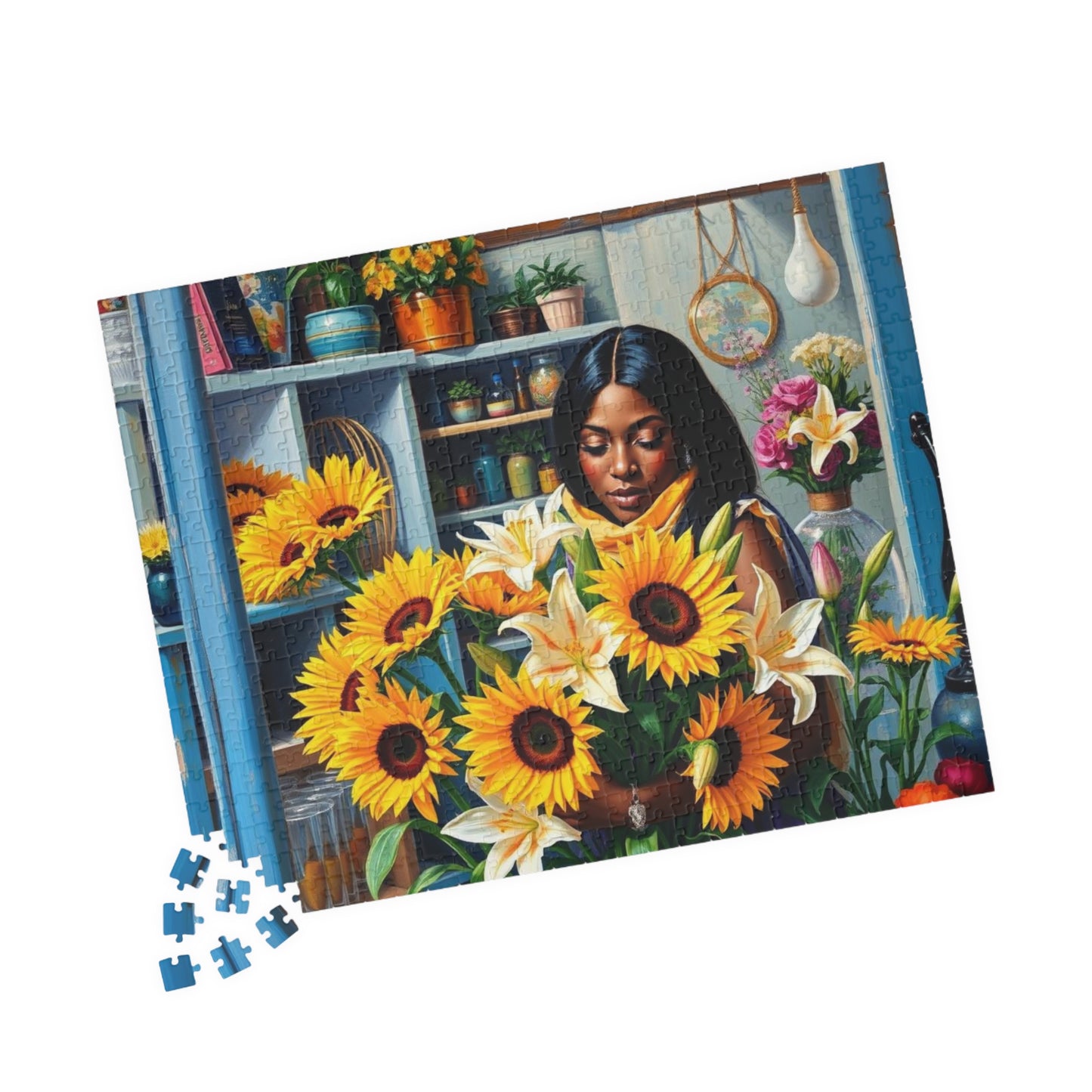 Flower Shop Jigsaw Puzzle - Black Woman Art Beautiful Puzzle for Relaxation Holiday Birthday Gift for Her Home Entertainment Mindful Moments Puzzle The Puzzle Chest