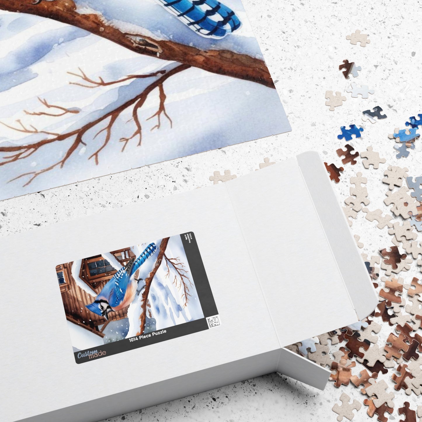 Jigsaw Puzzle, Blue Jay Perched on Branch Against Snow, 110 252 520 1014-Piece, Fun Family Activity, Relaxing Hobby, Christmas Gift, Winter Puzzle The Puzzle Chest