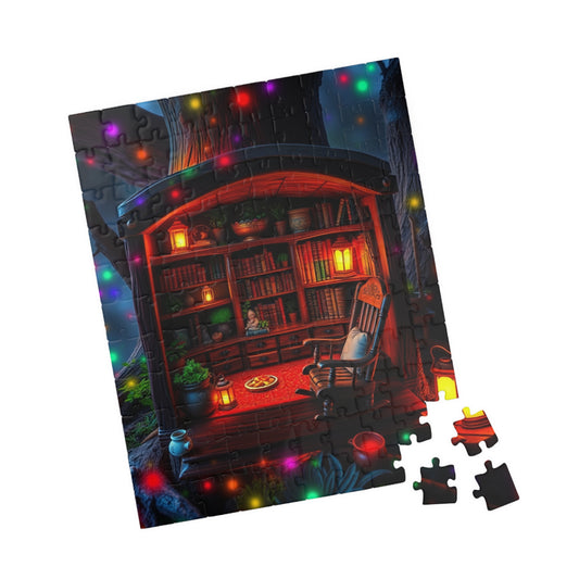 Bioluminescent Gnome Home Puzzle, Enchanted Fantasy Cozy Lantern-Lit Oak Tree Trunk House Jigsaw Game, Perfect for Puzzle Lovers Enthusiasts 110 pcs (Vertical) Puzzle The Puzzle Chest