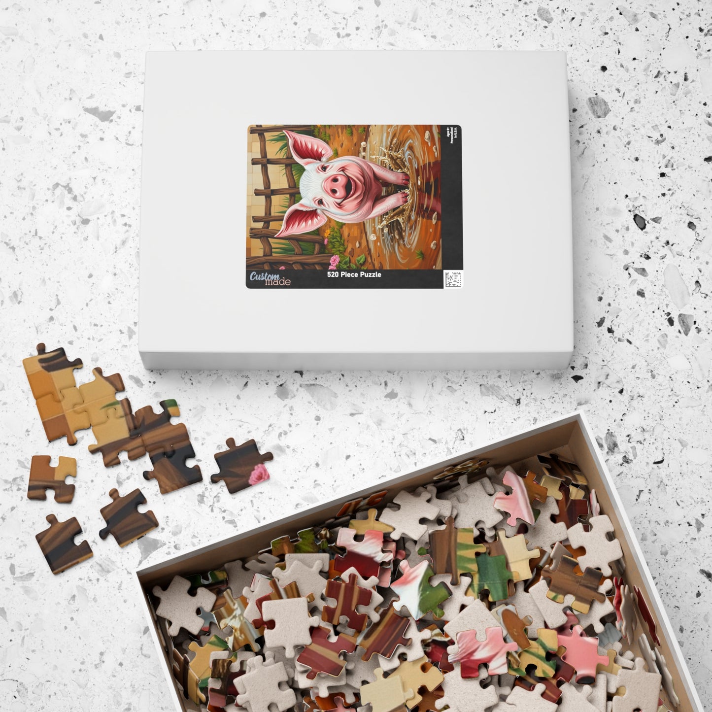 Cute Pig Mosaic Puzzle, Rustic Farm Animal Splashes in Mud, Farm-Themed Jigsaw Tabletop Game for Adults, Unique Animal Lover Gift, Mindful Puzzle The Puzzle Chest