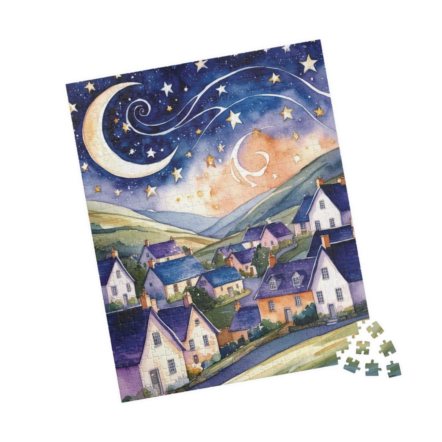 Starry Night Village Puzzle - Moon and Star Jigsaw Game Puzzle The Puzzle Chest