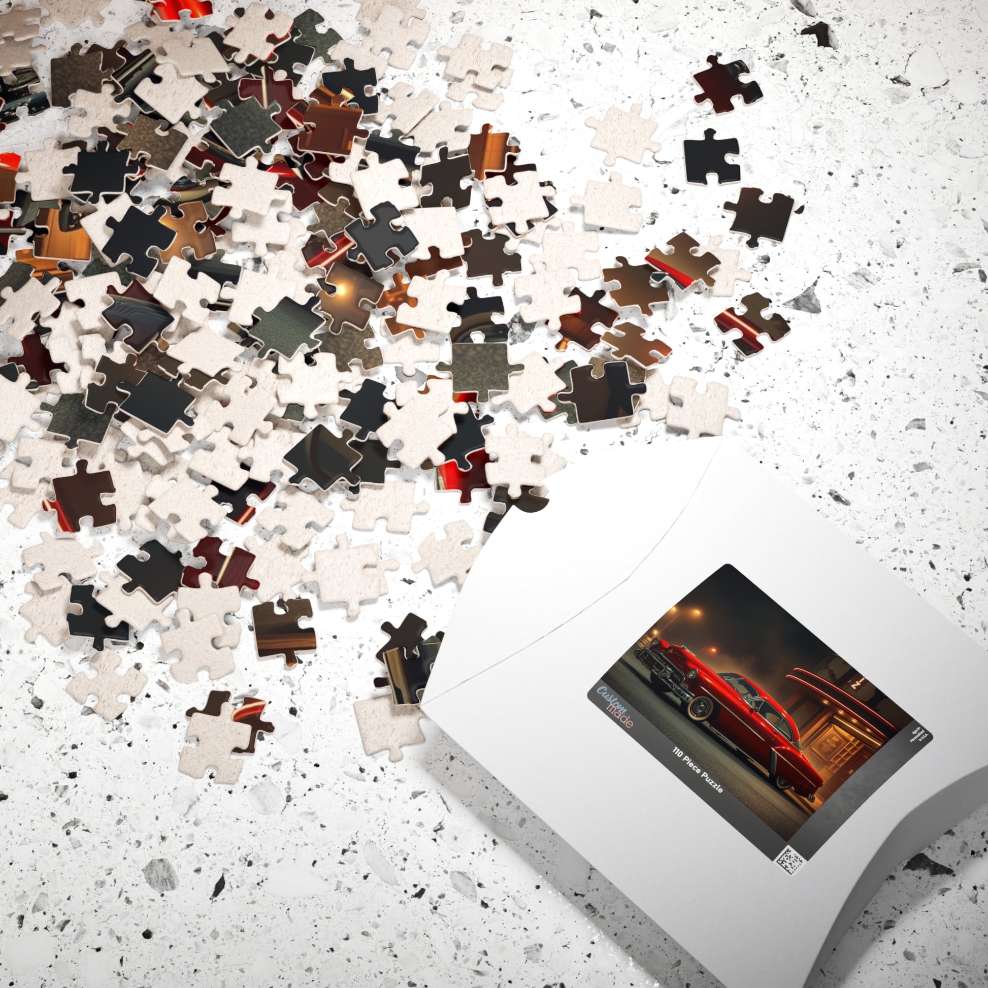 Vintage Car Puzzle, Classic Red 1949 Eight Coupe, Nostalgic Gift for Car Lover Puzzle The Puzzle Chest