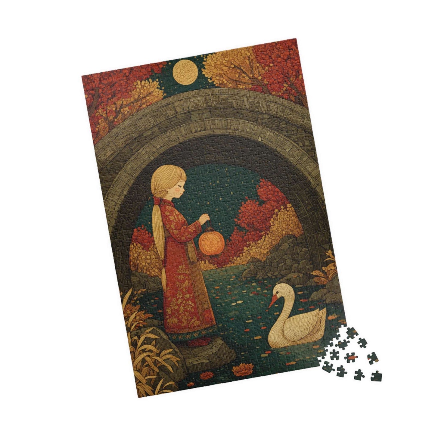 Autumn Pond Fairy-Tale Puzzle - Fall Landscape Girl and Ducklings Jigsaw Game for Family or Solo Fun, Puzzle Lover Gift, Brain Teaser 1014 pcs (Vertical) Puzzle The Puzzle Chest