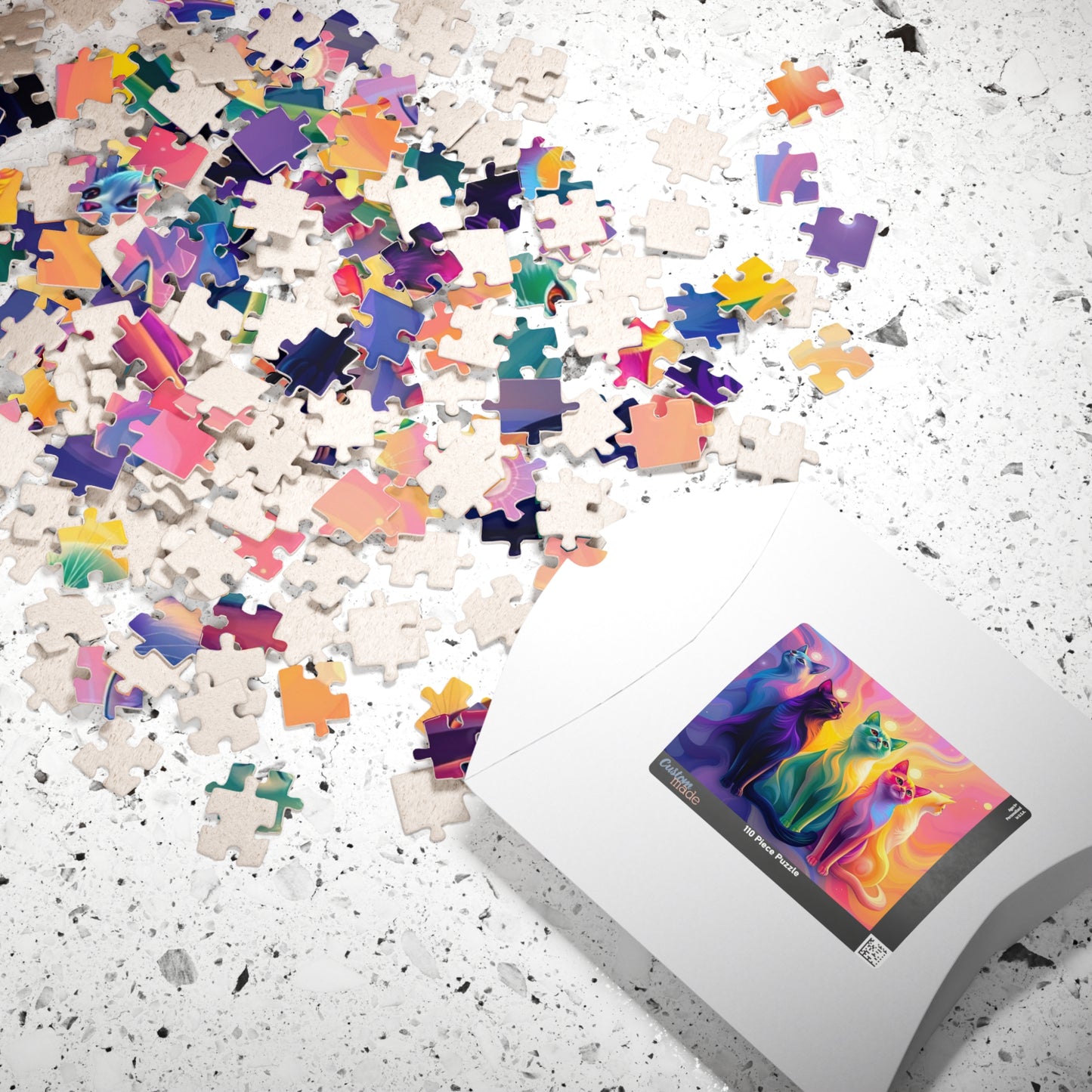 Abstract Cat Jigsaw Puzzle with Rainbow Gradient and Light Aura, Animal Artwork for Art Lover Collector Hobbyist, Best Unique Gift, Colorful Puzzle The Puzzle Chest