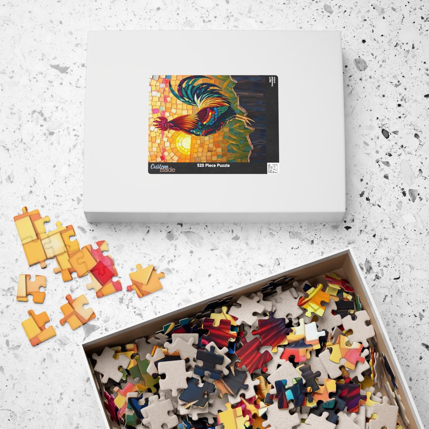 Mosaic Rooster Jigsaw Puzzle, Vibrant Farm Animal Tabletop Game with Sunrise Scene for Adults, Family Game Night, Puzzle Lover Mindful Gift Puzzle The Puzzle Chest