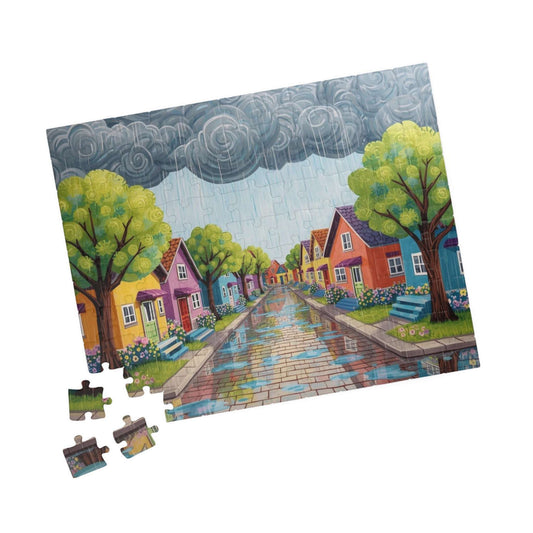 Bloomstreet in Spring Jigsaw Puzzle - Rainy Day In Town 110 pcs (Horizontal) Puzzle The Puzzle Chest