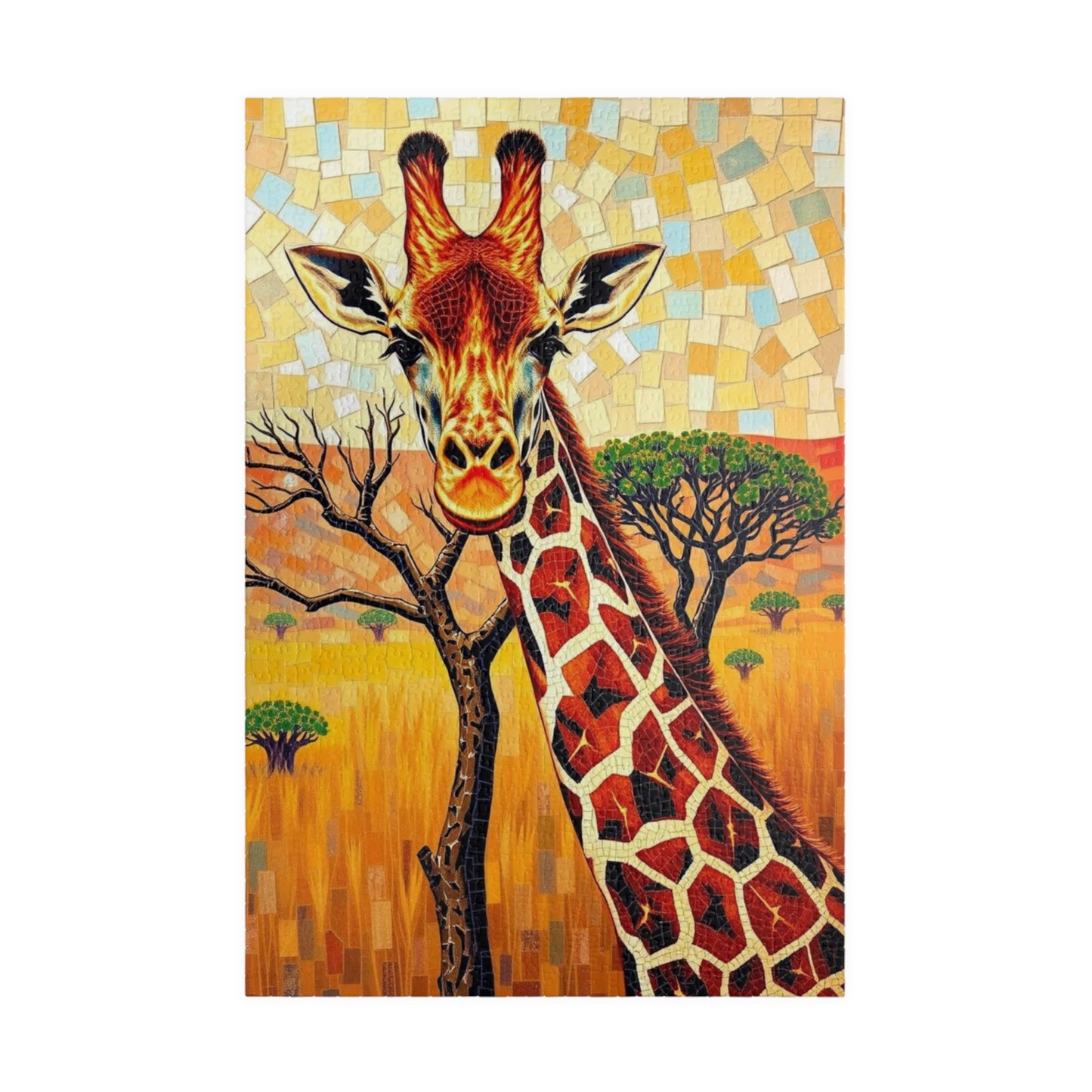 Mosaic Giraffe Jigsaw Puzzle, Beautiful Wildlife Landscape with Acacia Tree, African Savannah Game for Nature Lovers, Animal Enthusiast Gift 1014 pcs (Vertical) Puzzle The Puzzle Chest