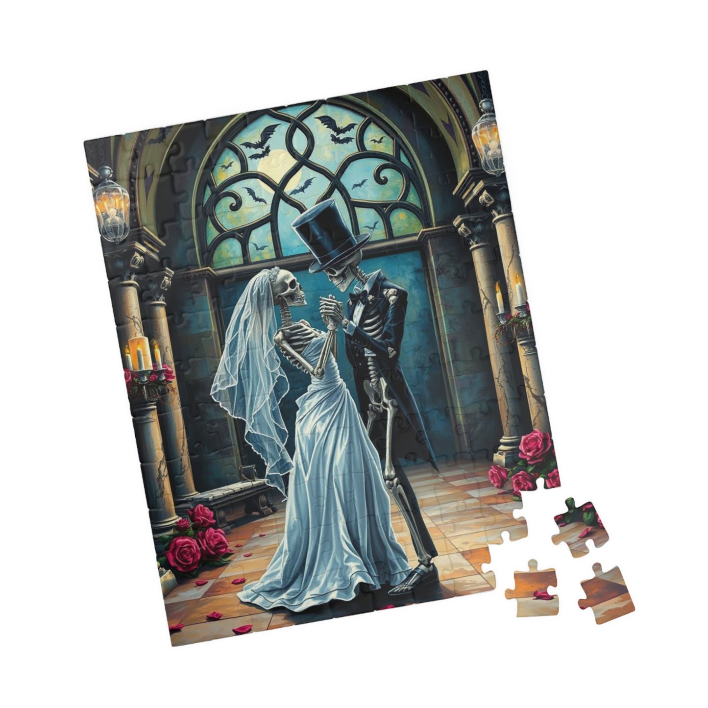 Gothic Wedding Skeleton Puzzle, Dark Fantasy Art Jigsaw Game for Lovers, Halloween Decor, Gift for Friend, Home Activity, Engaging Gift Idea