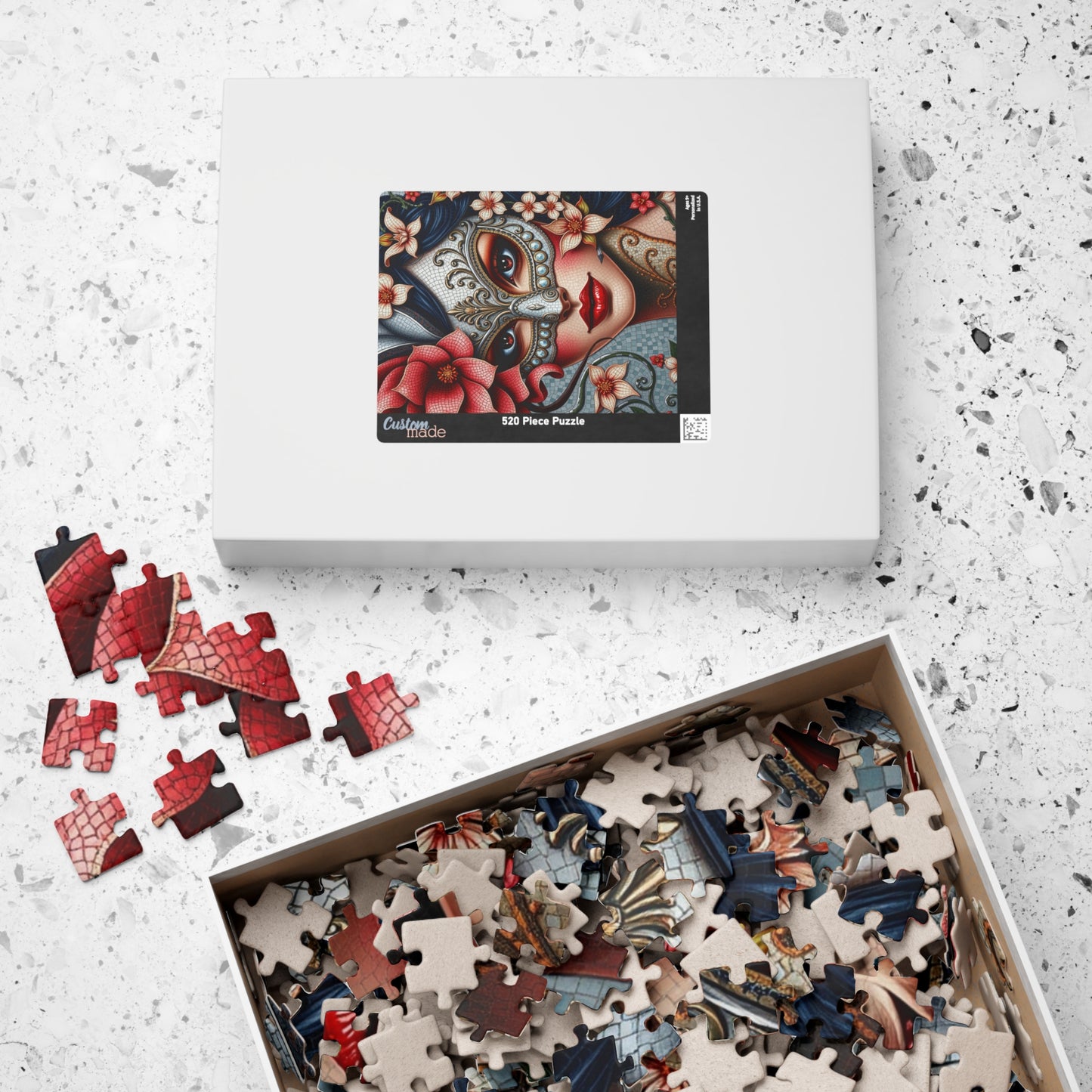 Mosaic Portrait Masked Woman Puzzle - Venetian Style Floral Mask, Stunning Art for Unique Gifts, Game Night, Family Fun Puzzle The Puzzle Chest