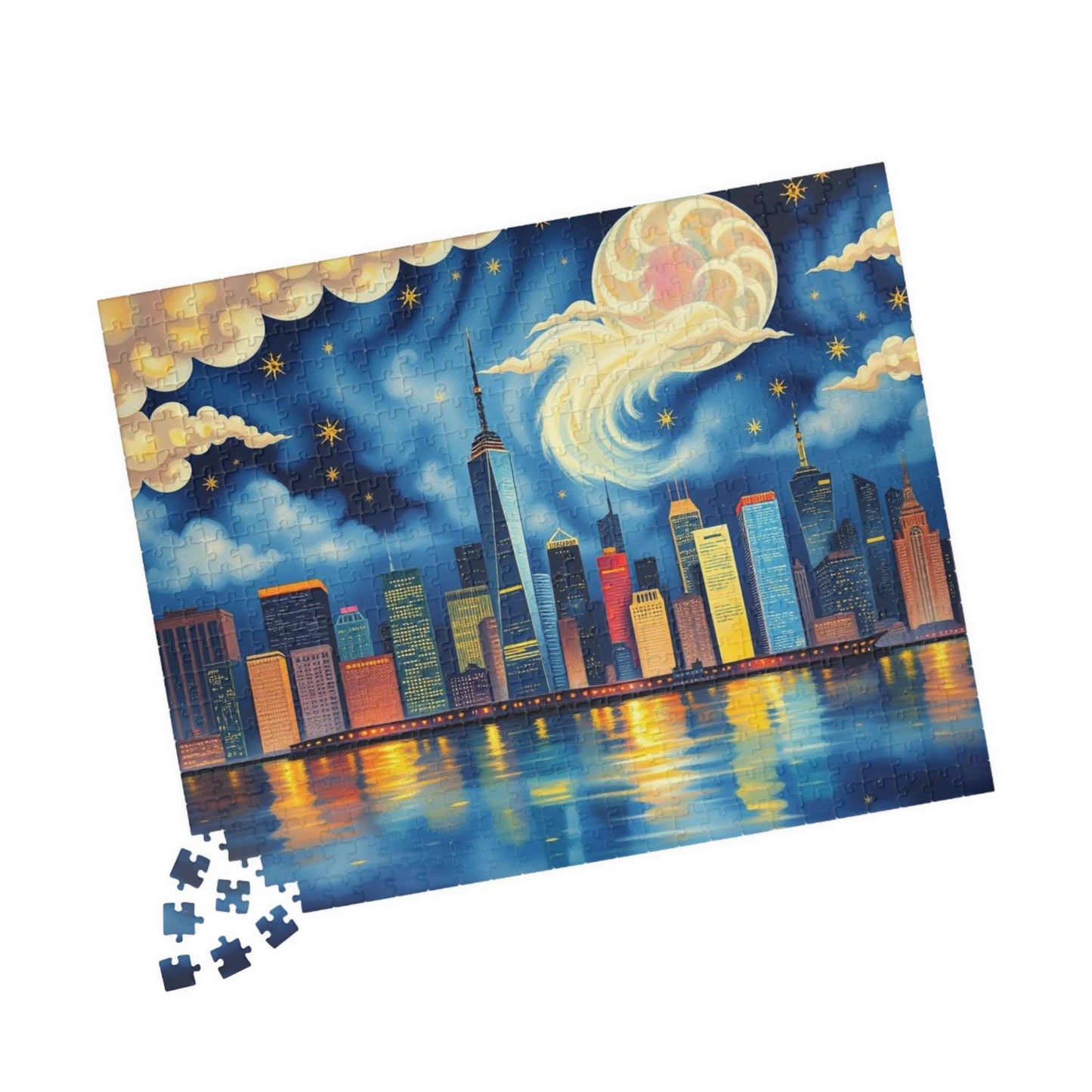 Manhattan City Skyline at Night Jigsaw Puzzle – Urban Landscape Brain Teaser Game for Adults & Teens 520 pcs (Horizontal) Puzzle The Puzzle Chest