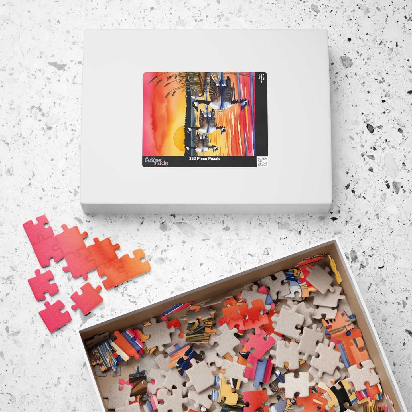 Puzzle, Geese Gliding Across Glassy Lake, 110 252 520 1014-Piece Sunset Jigsaw Game, Relaxing Activity, Bird Lovers Gift, Wildlife Art Puzzle The Puzzle Chest