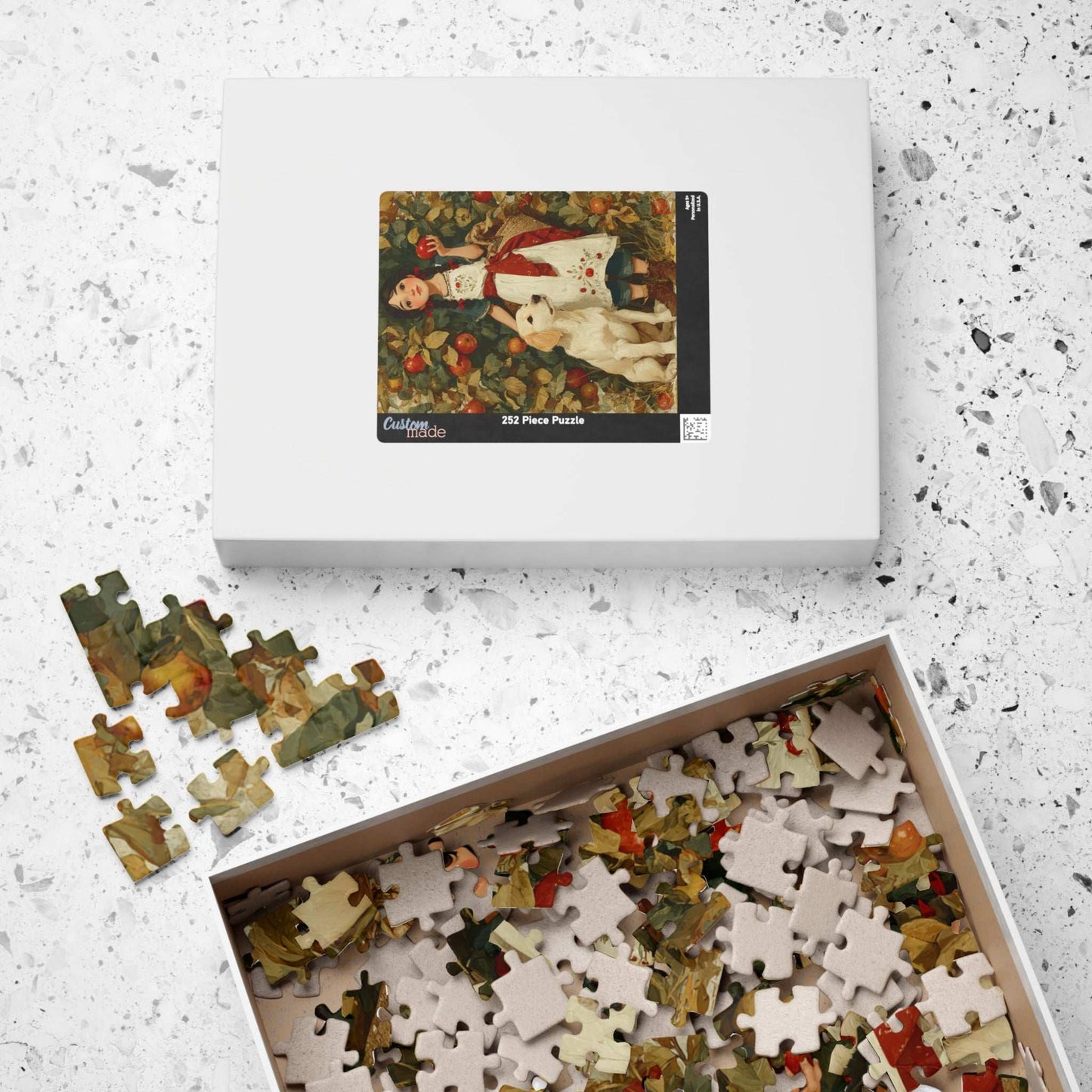 Autumn Orchard Jigsaw Puzzle - Brunette Girl and Dog, Apple Picking Game for Family Night or Solo Fun, Gift, Brain Teaser Puzzle The Puzzle Chest